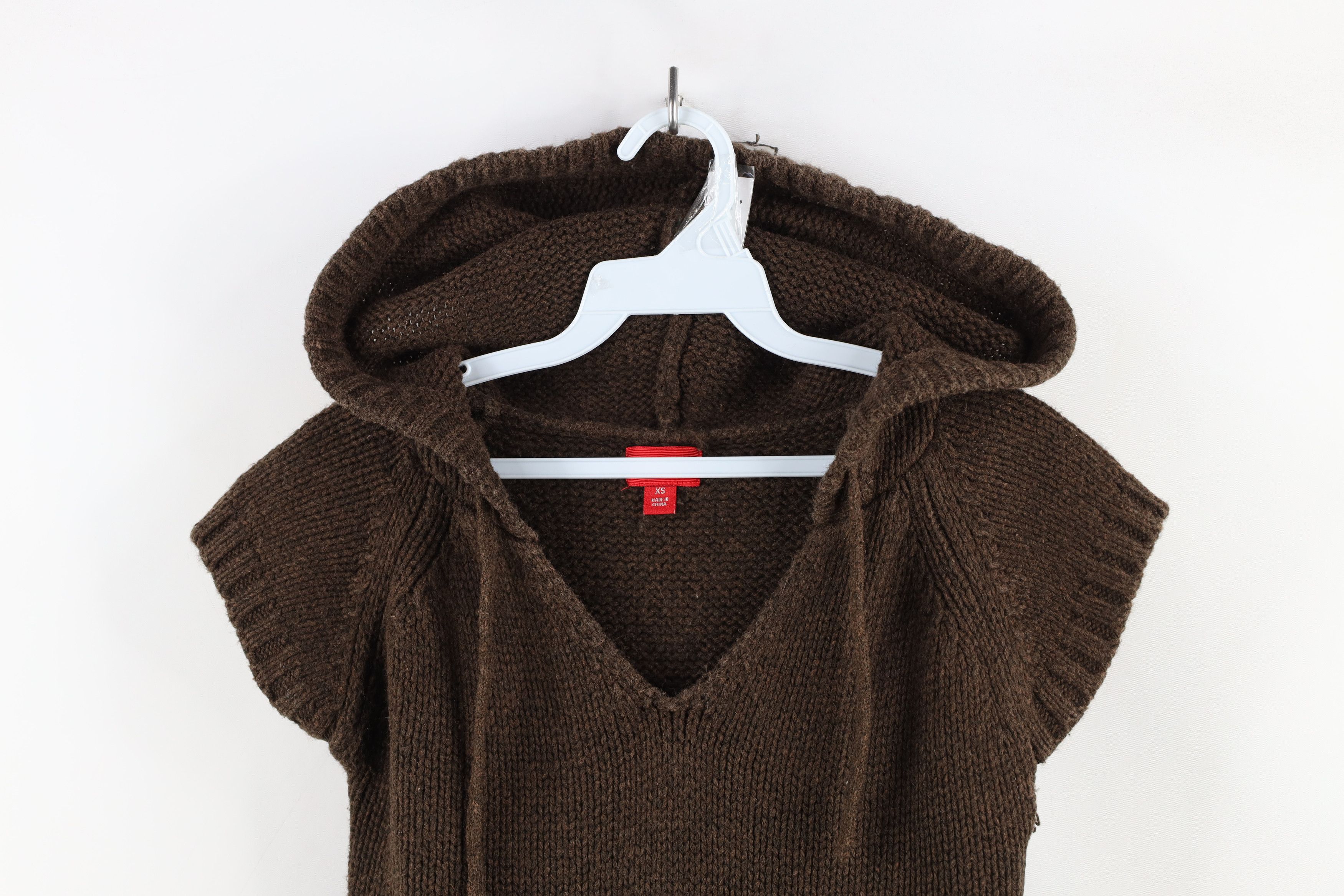 Vintage Vintage 90s Y2K Babydoll Cropped Hooded Knit Sweater Brown Size XS / US 0-2 / IT 36-38 - 2 Thumbnail