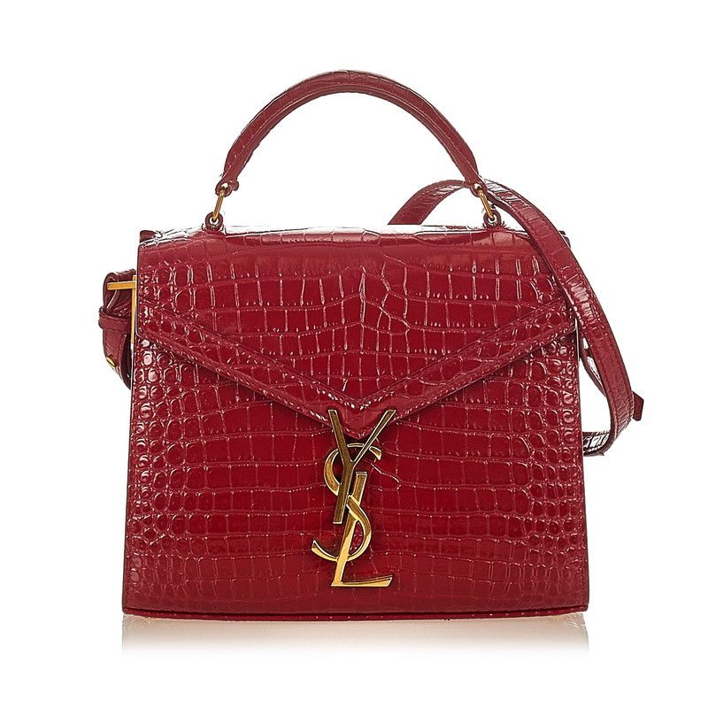 Yves Saint Laurent Cassandra Red Crocodile Handbag 2way Shoulder Bag