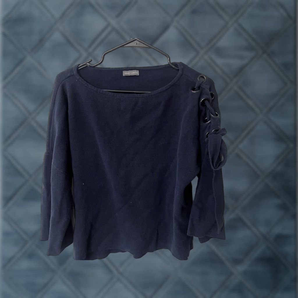Vince Camuto Vince Camuto Sweater Womens Navy Blue Lace-Up Bell Sleeve Long Sleeve Size L Size L / US 10 / IT 46 - 1 Thumbnail
