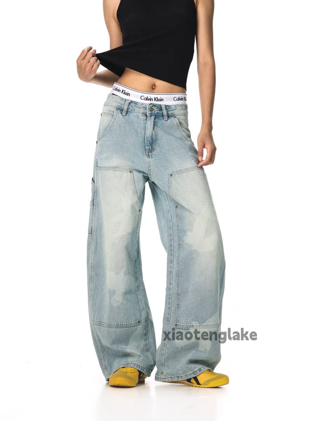 Jean Unisex dance faded loose baggy skate hiphop pants Size US 33 - 3 Thumbnail