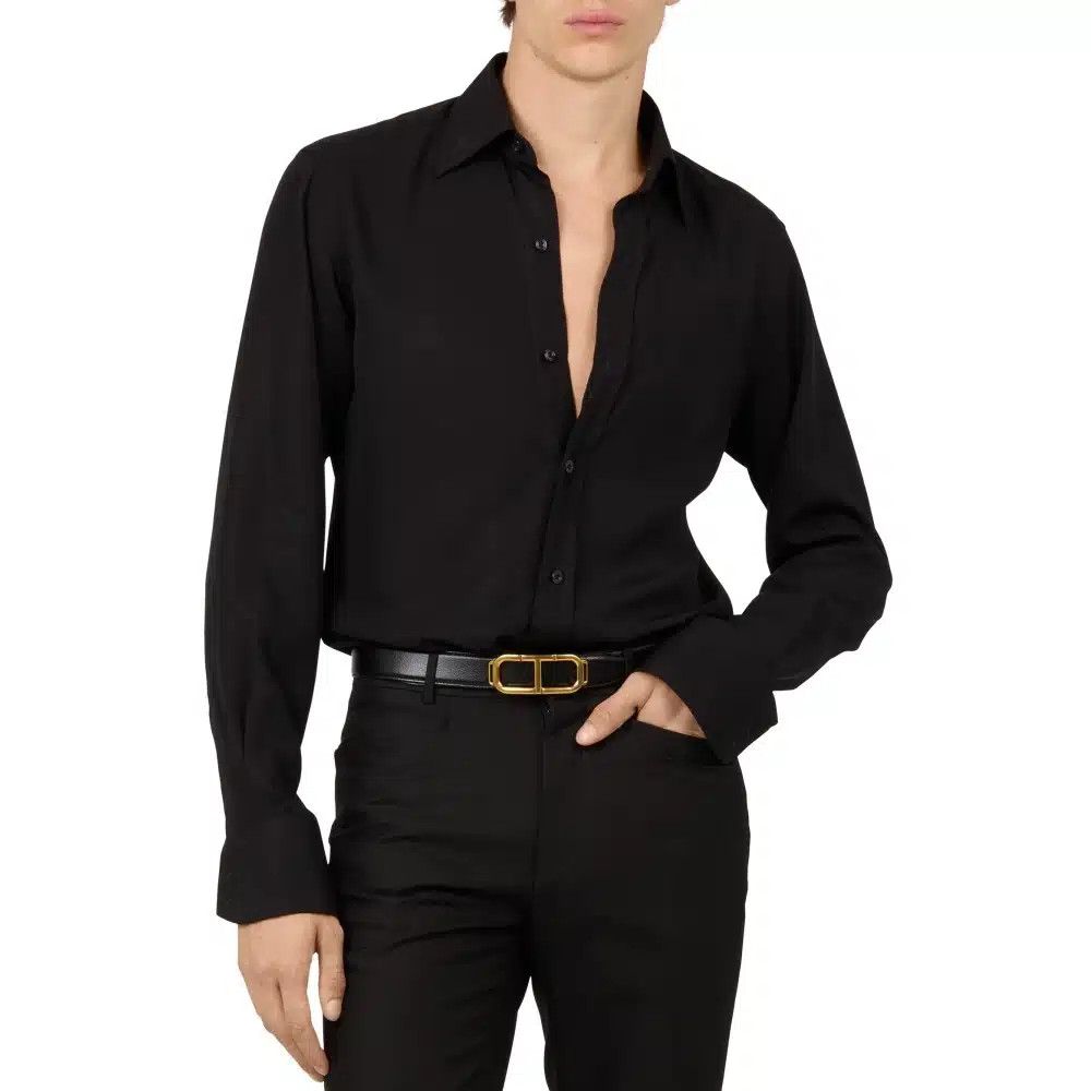 Tom Ford o1loc1c0125 HSBC01 Lyocell Cupro Shirt in Black Size US S / EU 44-46 / 1 - 1 Preview