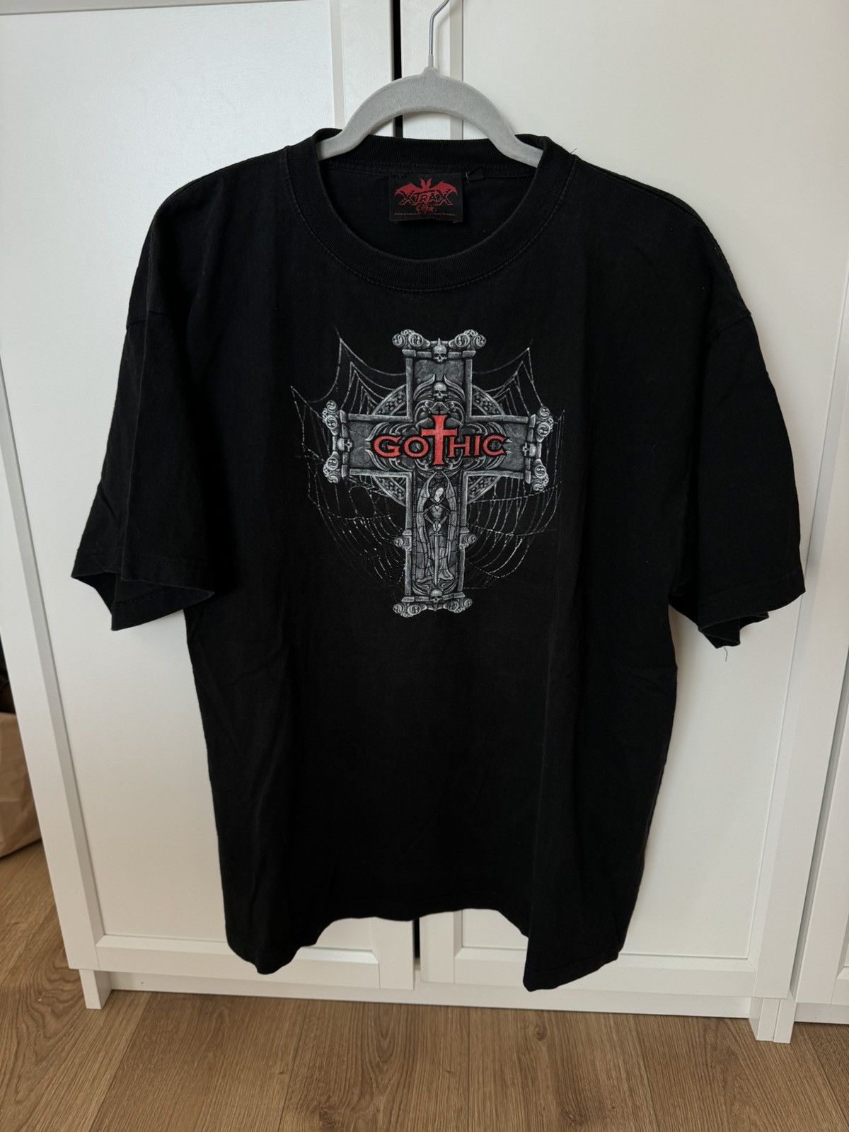 Vintage Gothic T shirt Skull with cross nice print 💀❤️ Size US XL / EU 56 / 4 - 3 Thumbnail