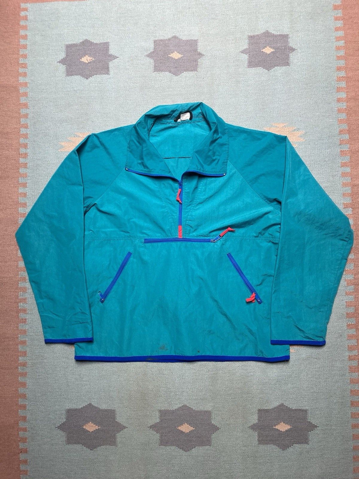Vintage 80s anorak windbreaker jacket pullover half zip teal blue XL Size US XL / EU 56 / 4 - 1 Thumbnail