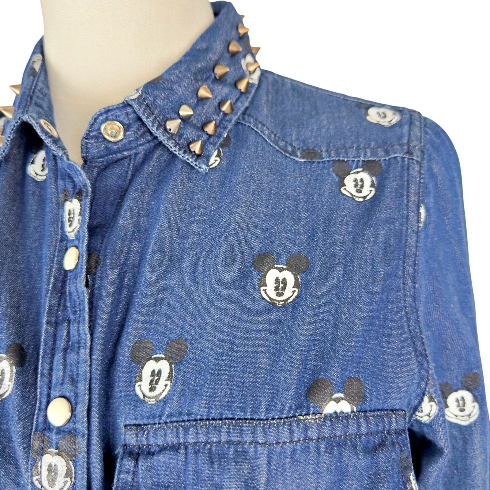 Disney RARE Disney x Kook n Keech Denim Mickey Studded Shirt *FLAW* Size M / US 6-8 / IT 42-44 - 2 Thumbnail