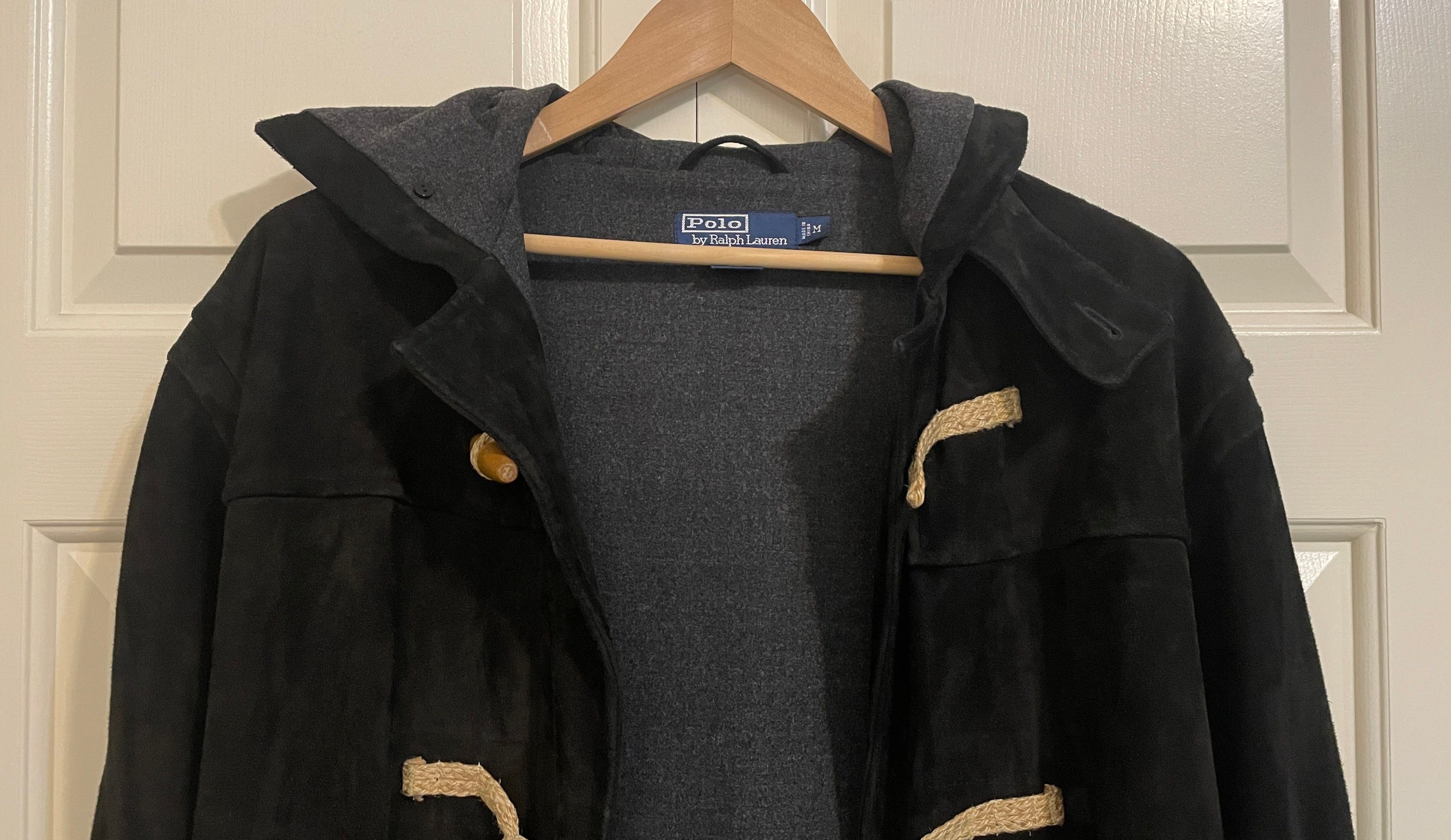 Polo Ralph Lauren RARE Black Suede Hooded Duffel Coat, Wool Lined - M/L Size US L / EU 52-54 / 3 - 4 Thumbnail