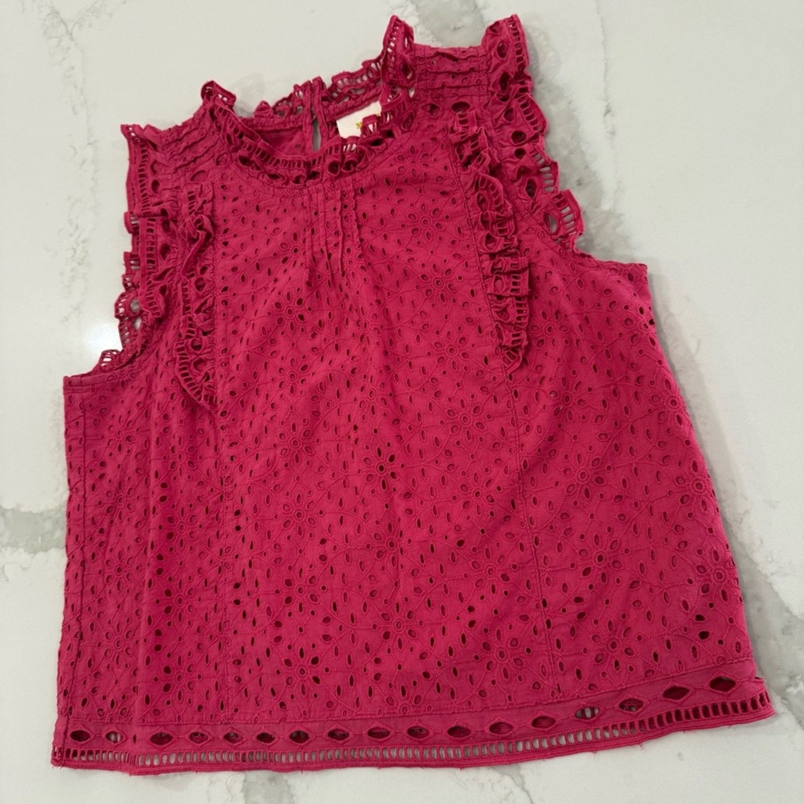 Anthropologie Maeve Anthropologie Ruffle Eyelet Sleeveless Blouse Womens 2 Size XS / US 0-2 / IT 36-38 - 2 Thumbnail