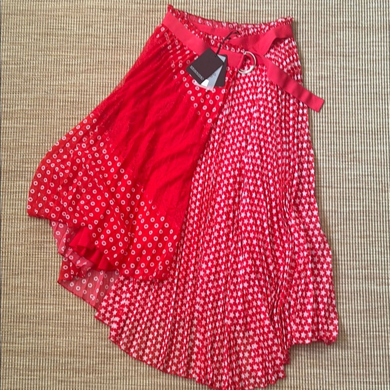 Ermanno Scervino NWT Ermanno Scervino Red and White Asymmetrical Wrap Skirt S Size 42" / US 20 - 6 Thumbnail