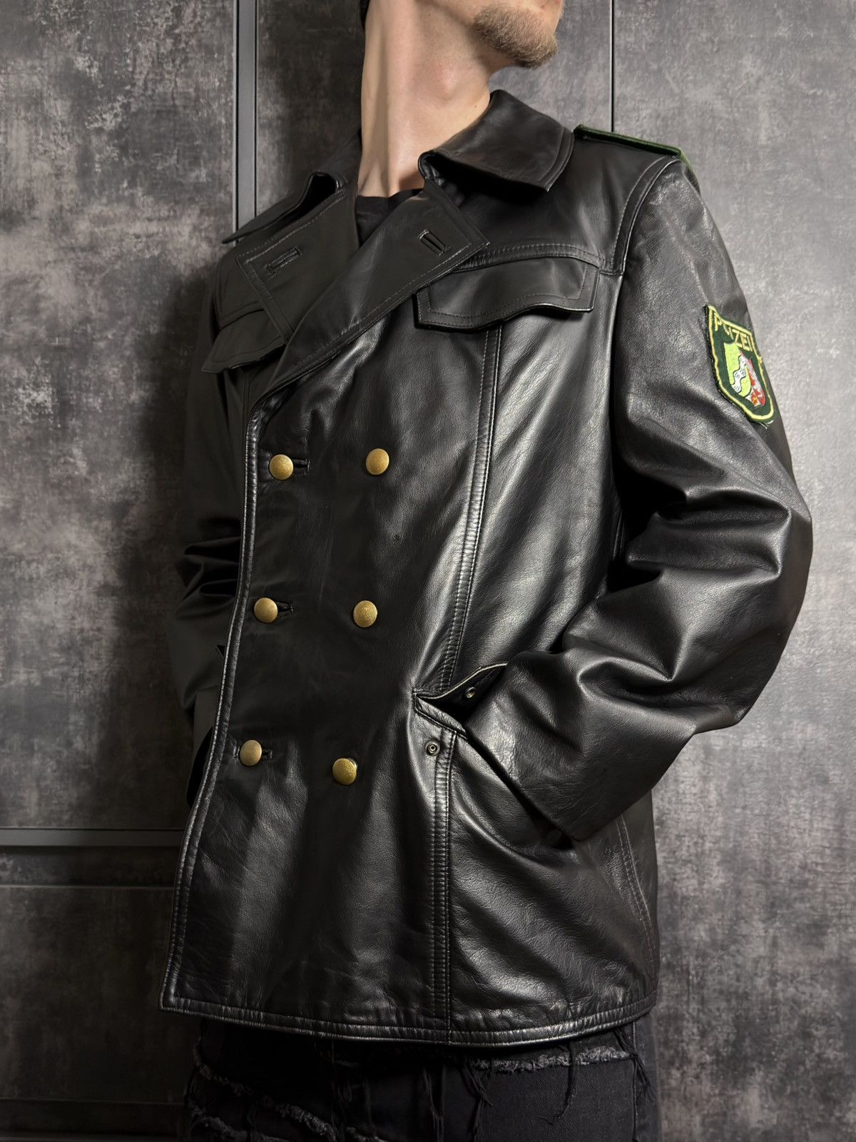 Vintage Crazy Vintage 80s Polizei Leather Jacket Schott Hussar Raf Size US L / EU 52-54 / 3 - 8 Thumbnail