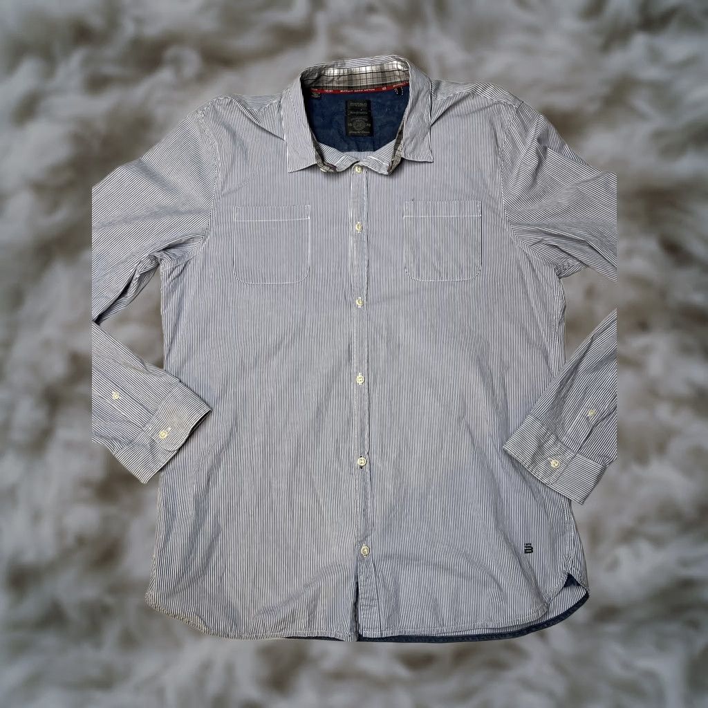 Buffalo David Bitton Buffalo David Bitton Shirt Men’s XXL Blue White Pinstriped Savior X Slim Stretch Button Up Long Sleeve Size US XXL / EU 58 / 5 - 1 Thumbnail