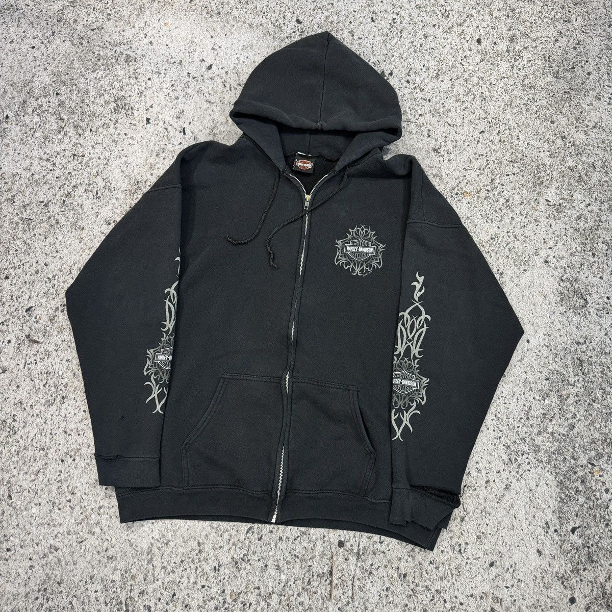 Harley Davidson Thrashed Faded Distressed Harley Hoodie ERD Grunge Chrome Size US XXL / EU 58 / 5 - 14 Thumbnail