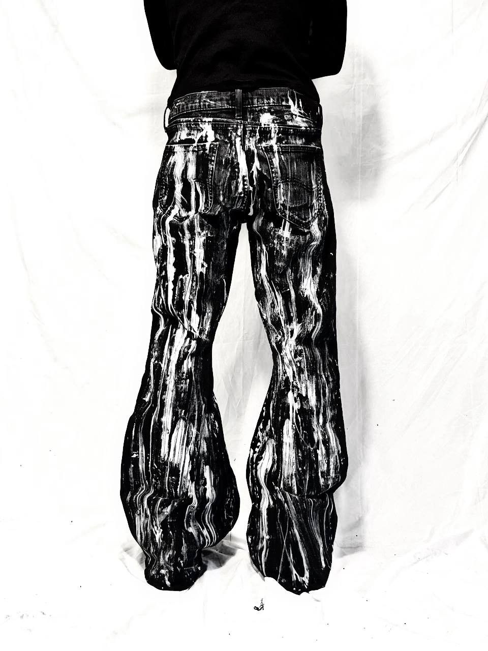 Japanese Brand Custom Black Baggy Distressed Jeans Painted Wide Leg Size US 31 - 3 Thumbnail