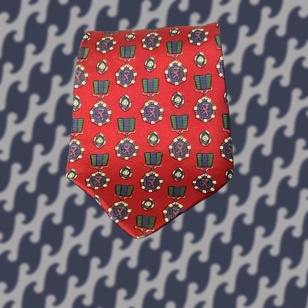 Tommy Hilfiger TOMMY HILFIGER MENS TIE RED GOLD GREEN BLUE Silk 4 X 57 Size ONE SIZE - 1 Thumbnail