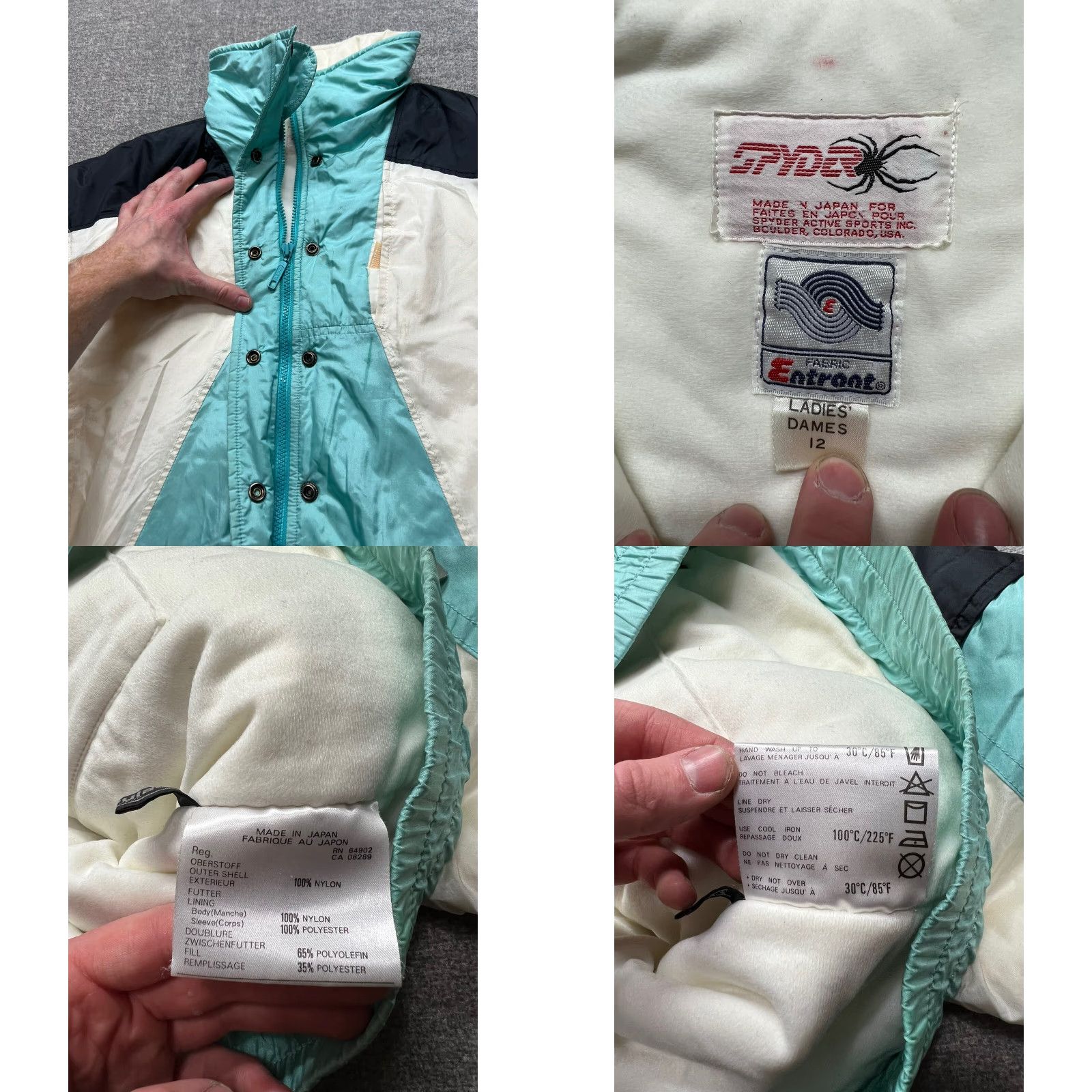 Spyder VINTAGE Spyder Ski Jacket Thinsulate Lite Entrant 90s Style With Hood Ladies 12 Jacket Coat Skiing Blue Nylon Zipped Pockets Mens Womens Boys Girls Size US L / EU 52-54 / 3 - 8 Thumbnail
