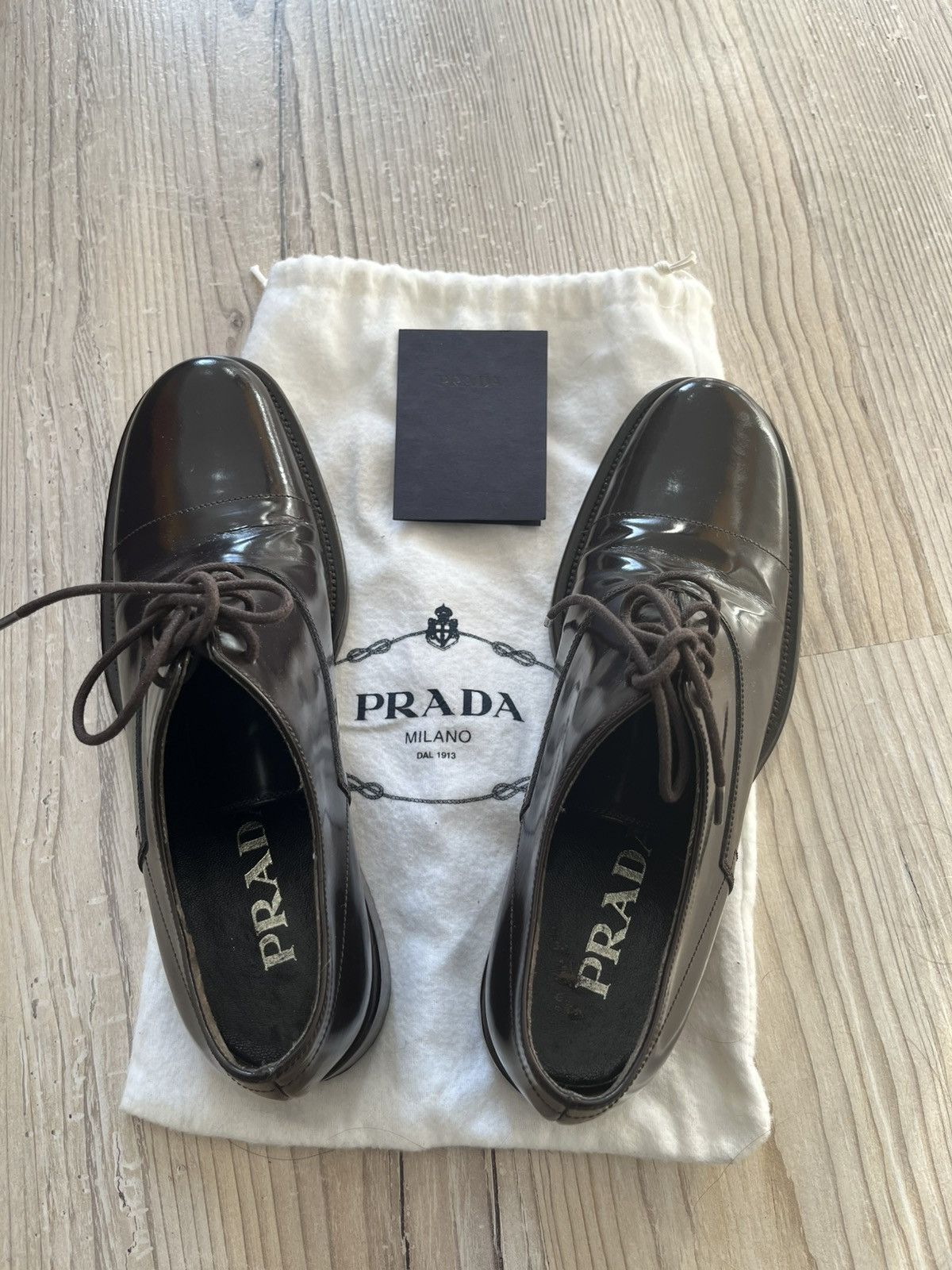 Prada Prada Women’s Flat Round Toe Lace-Up Loafer Shoes – Black Size US 6.5 / IT 36.5 - 8 Thumbnail