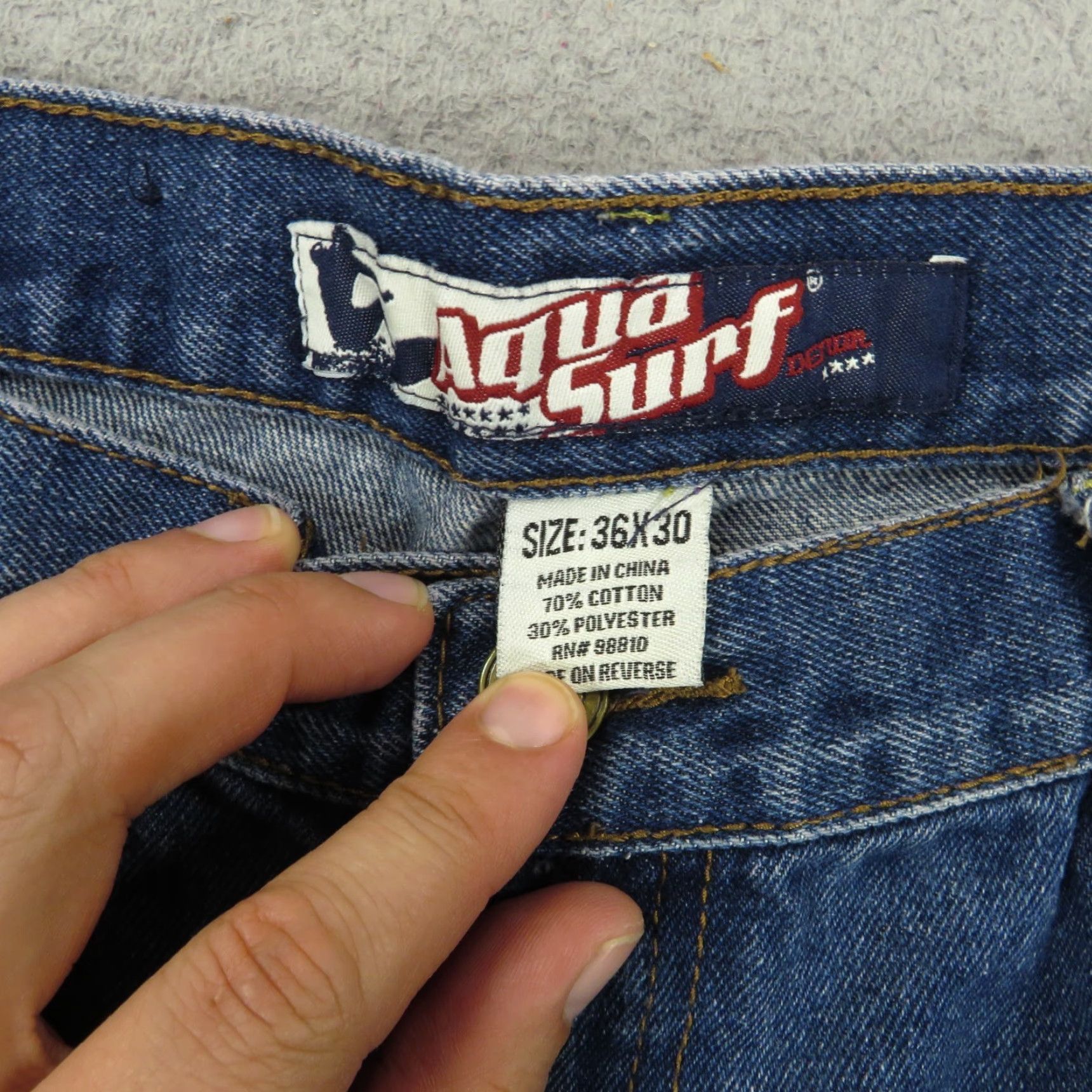 AQUA VINTAGE Aqua Surf Jeans 36x30 Baggy Wide-Leg Men Blue Denim 5-Pocket 90s Grunge Hip Hop Style Size US 36 / EU 52 - 6 Thumbnail
