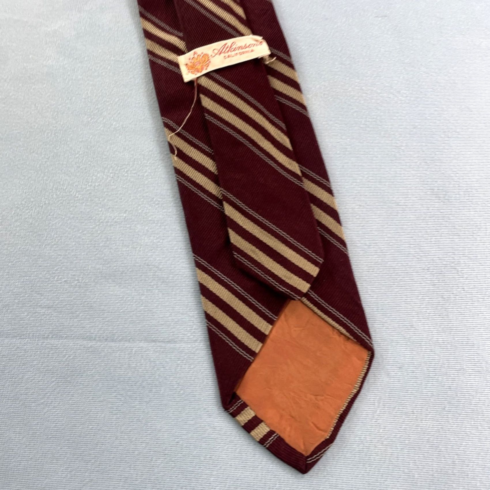 MCM VINTAGE Atkinsons CA vtg 60s MCM NeckTie All Silk Repp Tie Red Tan Multi Stripe 2.7x58 Men's Tie Red Tan Stripe Repp Tie Vintage 1960s Size ONE SIZE - 7 Thumbnail