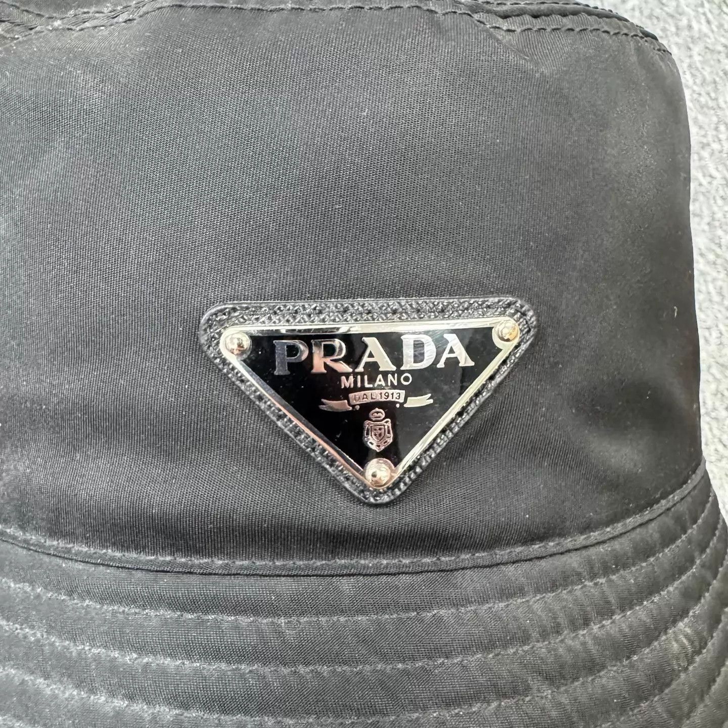 Prada Prada Black Recycled Nylon Tri Logo Bucket Hat M Size ONE SIZE - 3 Thumbnail