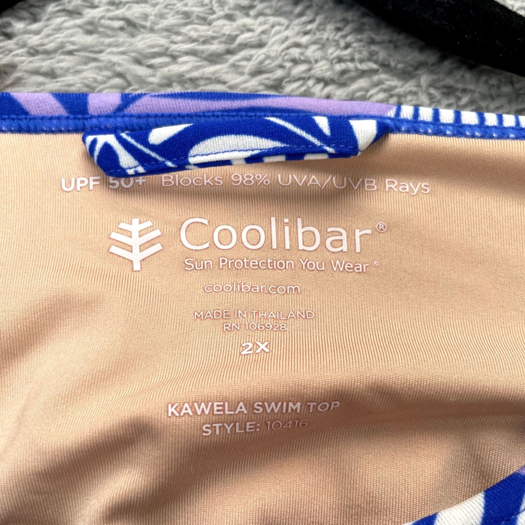 Vintage Coolibar Top Womens XXL Blue Swimwear Tropical Floral Built In Bra Beach Resort Size XXL / US 16-18 / IT 52-54 - 4 Thumbnail