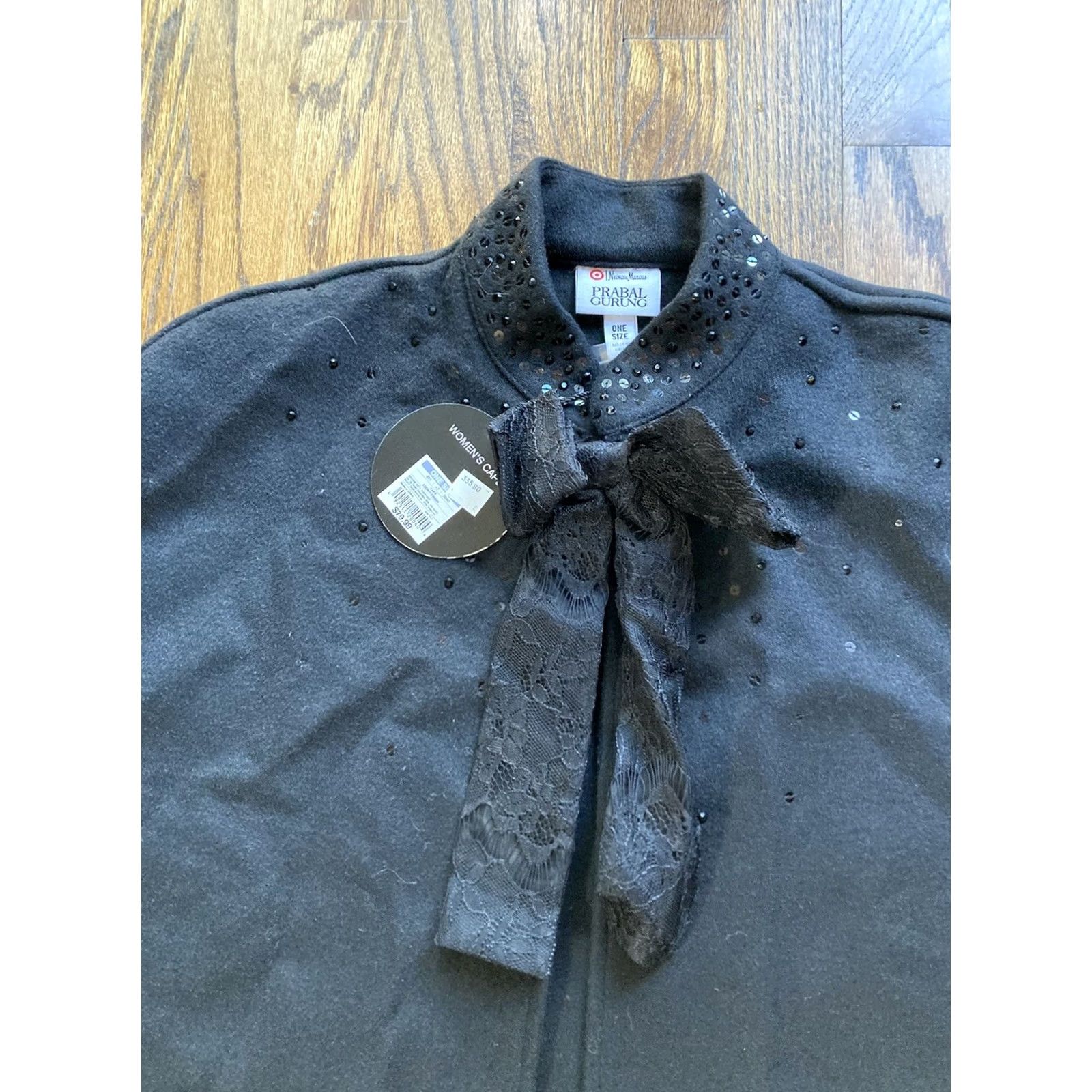 Prabal Gurung NWT Prabal Gurung Cape Wool Black Bow Sequin One Size Womens Size ONE SIZE - 2 Thumbnail