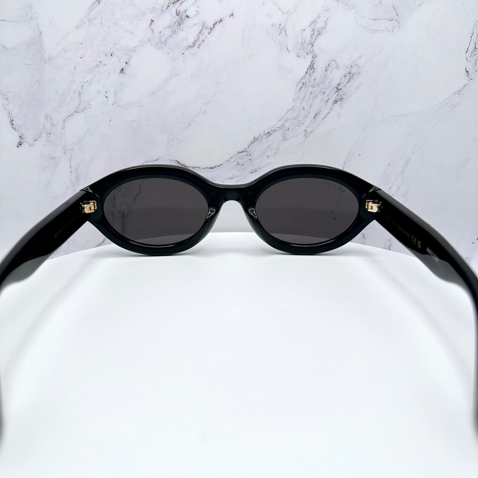 Gucci New GUCCI Sunglasses Black Oval Gold Interlocking GG Size ONE SIZE - 11 Thumbnail