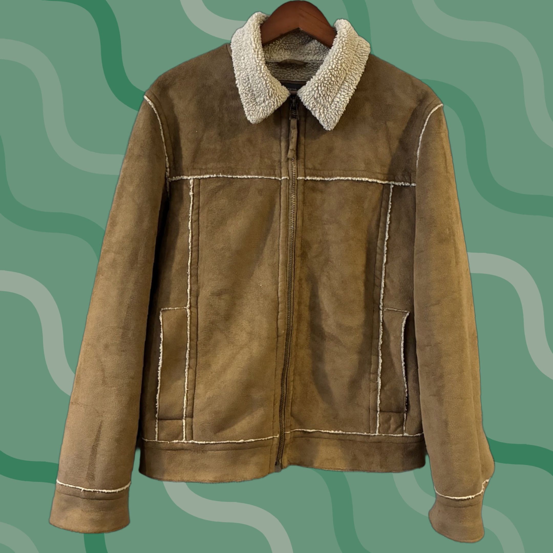 Vintage VINTAGE Aéropostale Jacket Suede Brown Faux Leather Shearling Collar Sherpa Lined Small Men Regular Ranch Autumn Winter Jacket Size US S / EU 44-46 / 1 - 1 Thumbnail