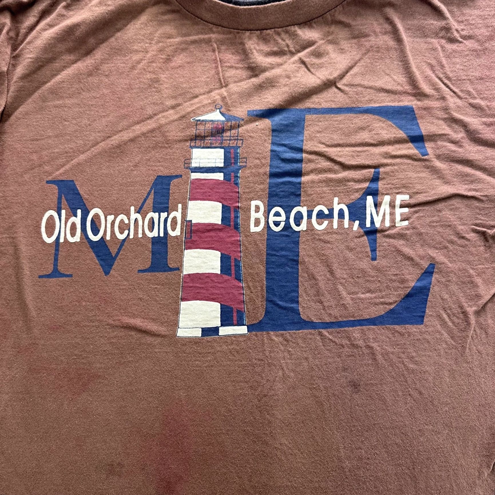Vintage Old Orchard Beach ME Shirt Mens XL Brown Lighthouse Graphic Souvenir Tee Size US XL / EU 56 / 4 - 3 Thumbnail