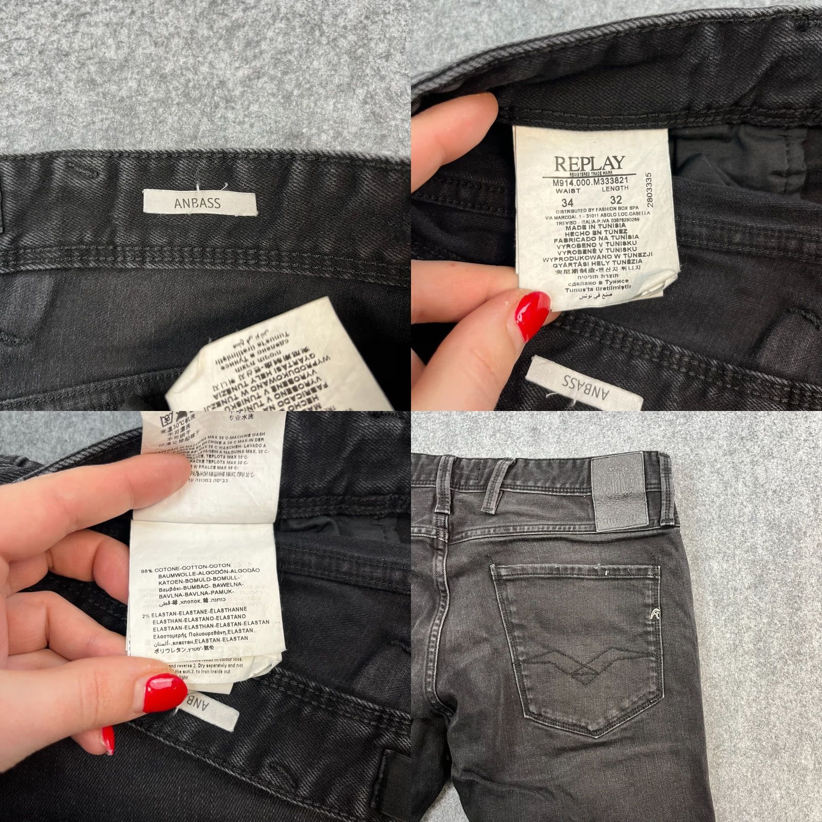 Replay Replay Jeans Slim Tapered 34 32 Dark Wash Black Stretch Anbass Mens Shirt? Size US 34 / EU 50 - 8 Thumbnail