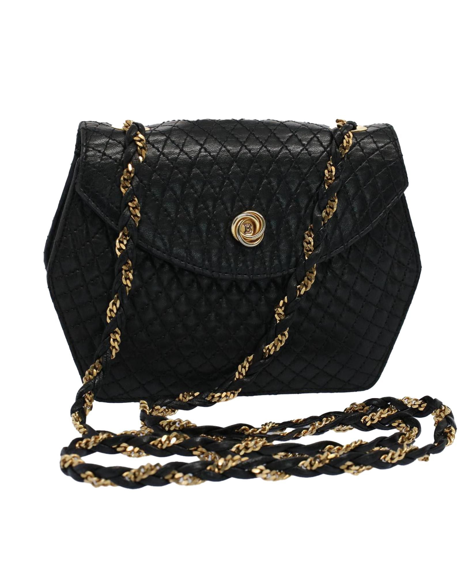 image of Bally Quilted Leather Chain Shoulder Bag in Black, Women's