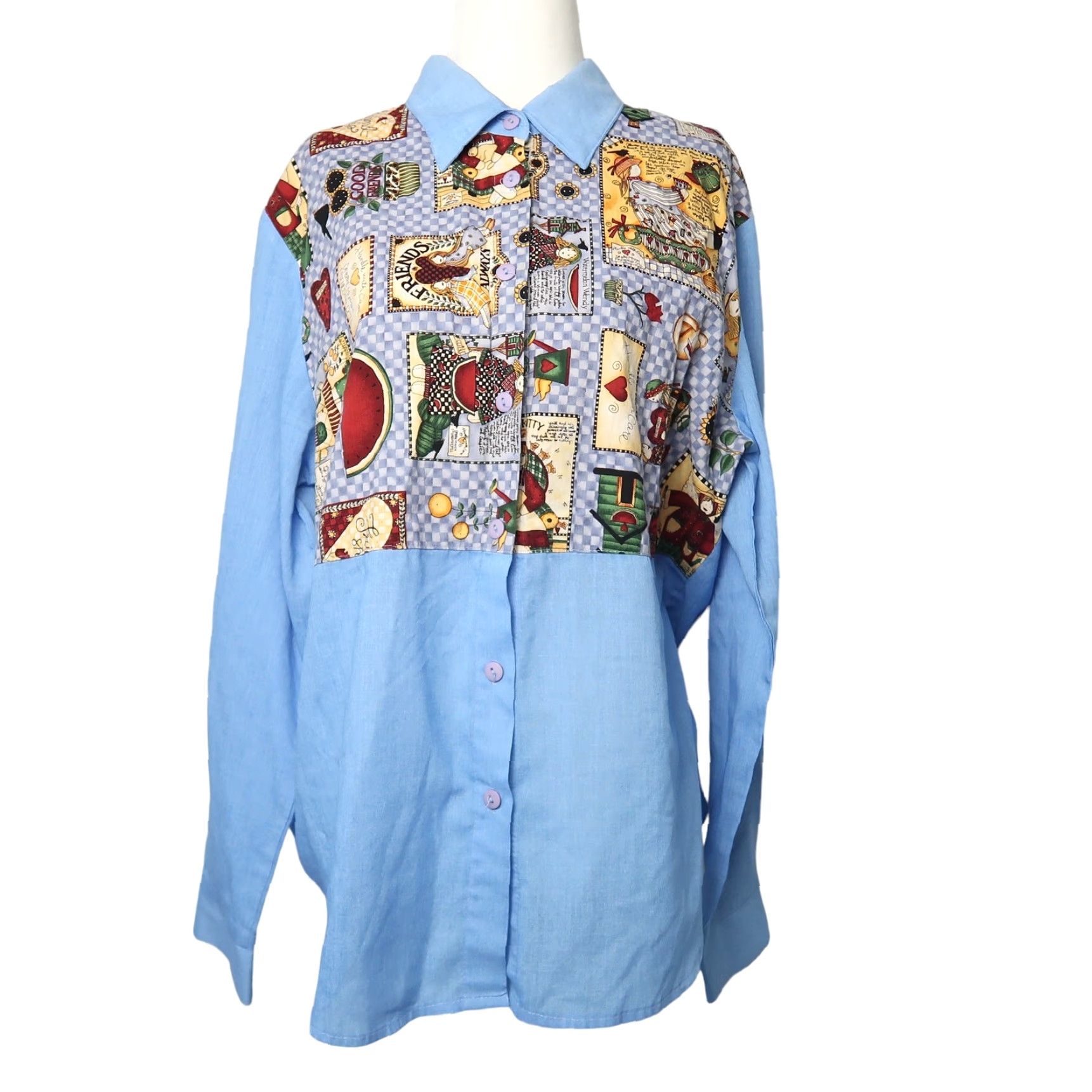 CO VINTAGE Tap & Co light blue printed button down shirt M Size M / US 6-8 / IT 42-44 - 2 Thumbnail