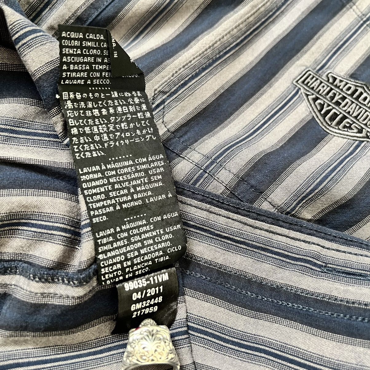 Harley Davidson Blue & Grey Striped Harley Davidson Button Up Size US XXL / EU 58 / 5 - 6 Thumbnail
