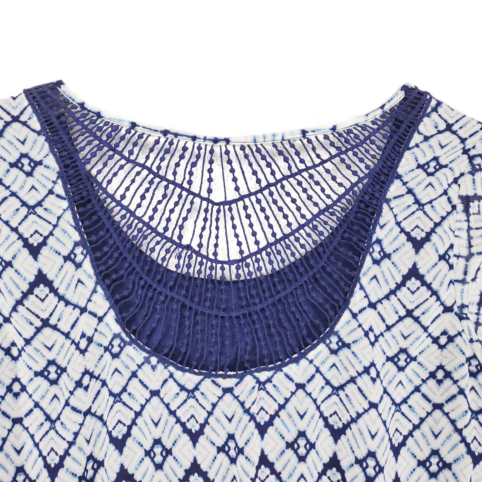 Other A. BYER Ikat Boho Print Crochet Back Sheer Blouson Dress Size M / US 6-8 / IT 42-44 - 3 Thumbnail