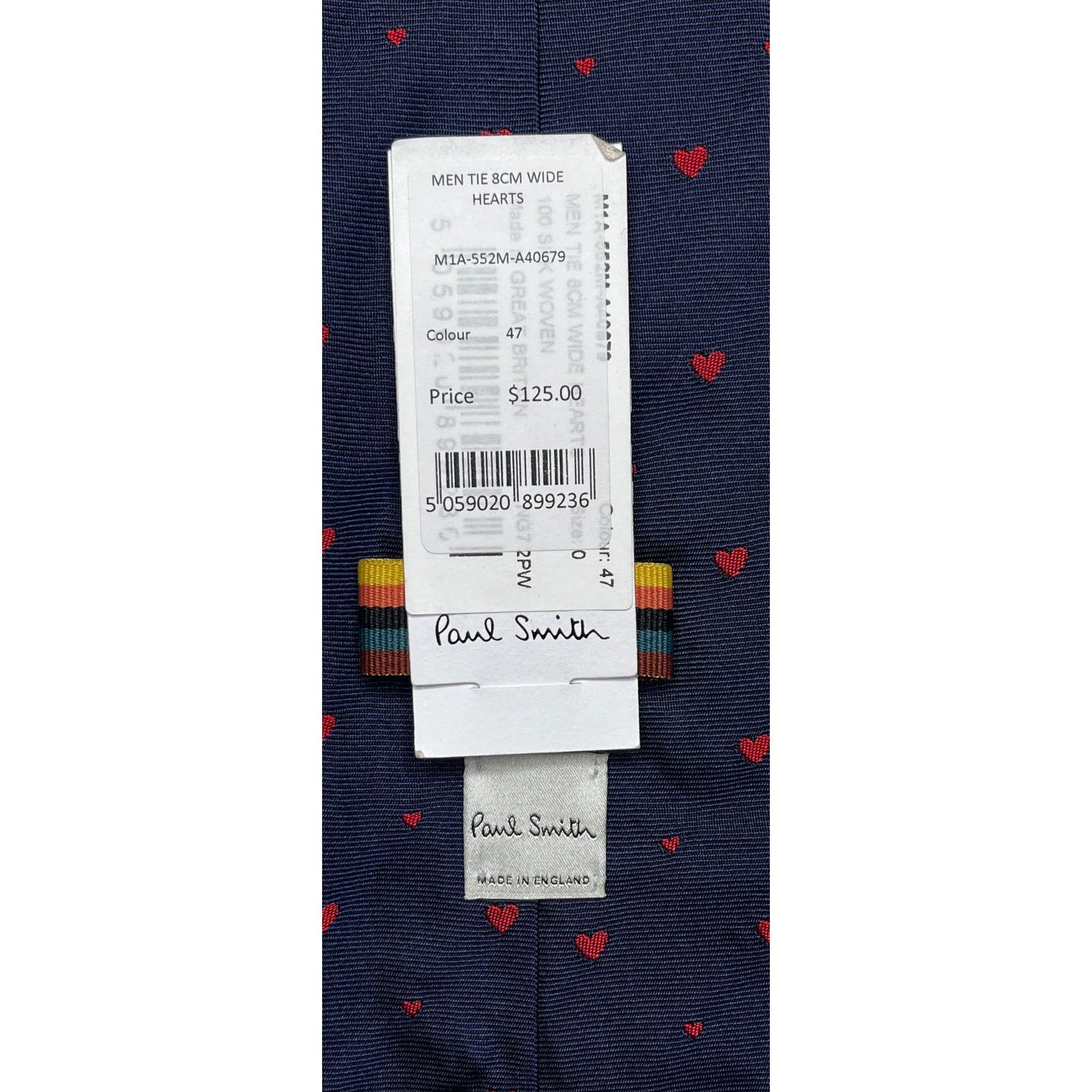 5-97 PAUL SMITH NWT Tie Hearts 100% Silk Navy Red