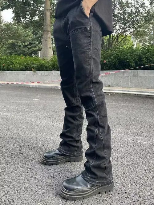image of Vintage Flared Faded Double Knee Punk Pants in Grey, Men's (Size 30)