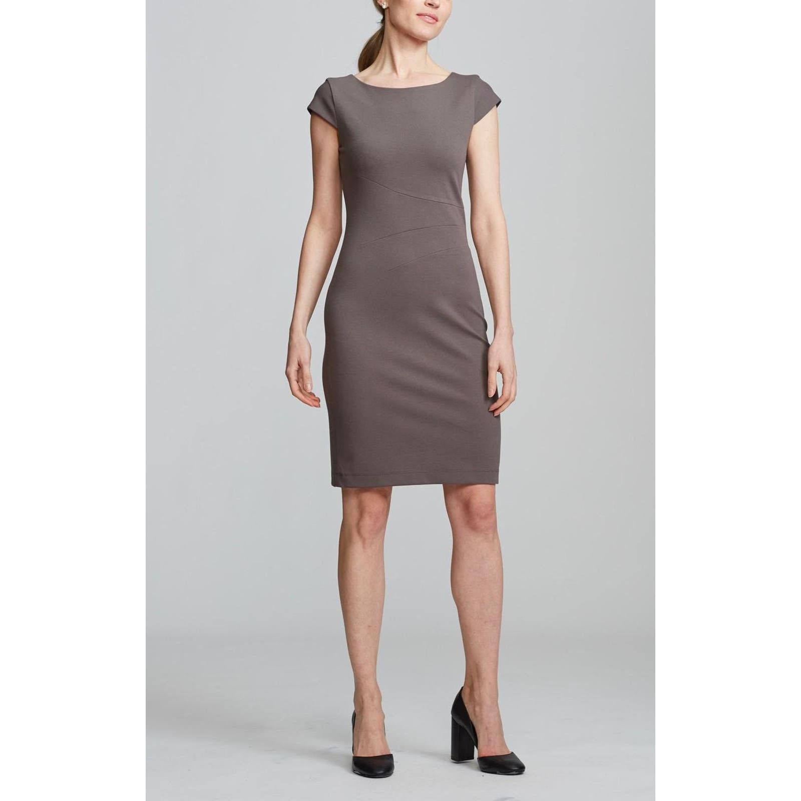 image of Coming Soon Nora Gardner Cap Sleeve Ponte Sheath Dress in Grey, Women's (Size XL)