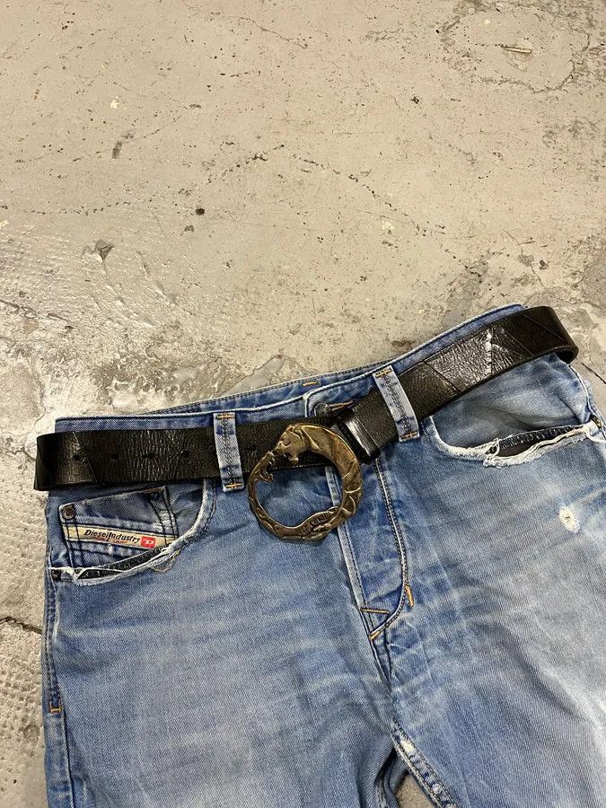 Designer × Just Cavalli × Vintage 2000s Cavalli Snake vs Tiger Buckle Black Leather Belt Size ONE SIZE - 3 Thumbnail