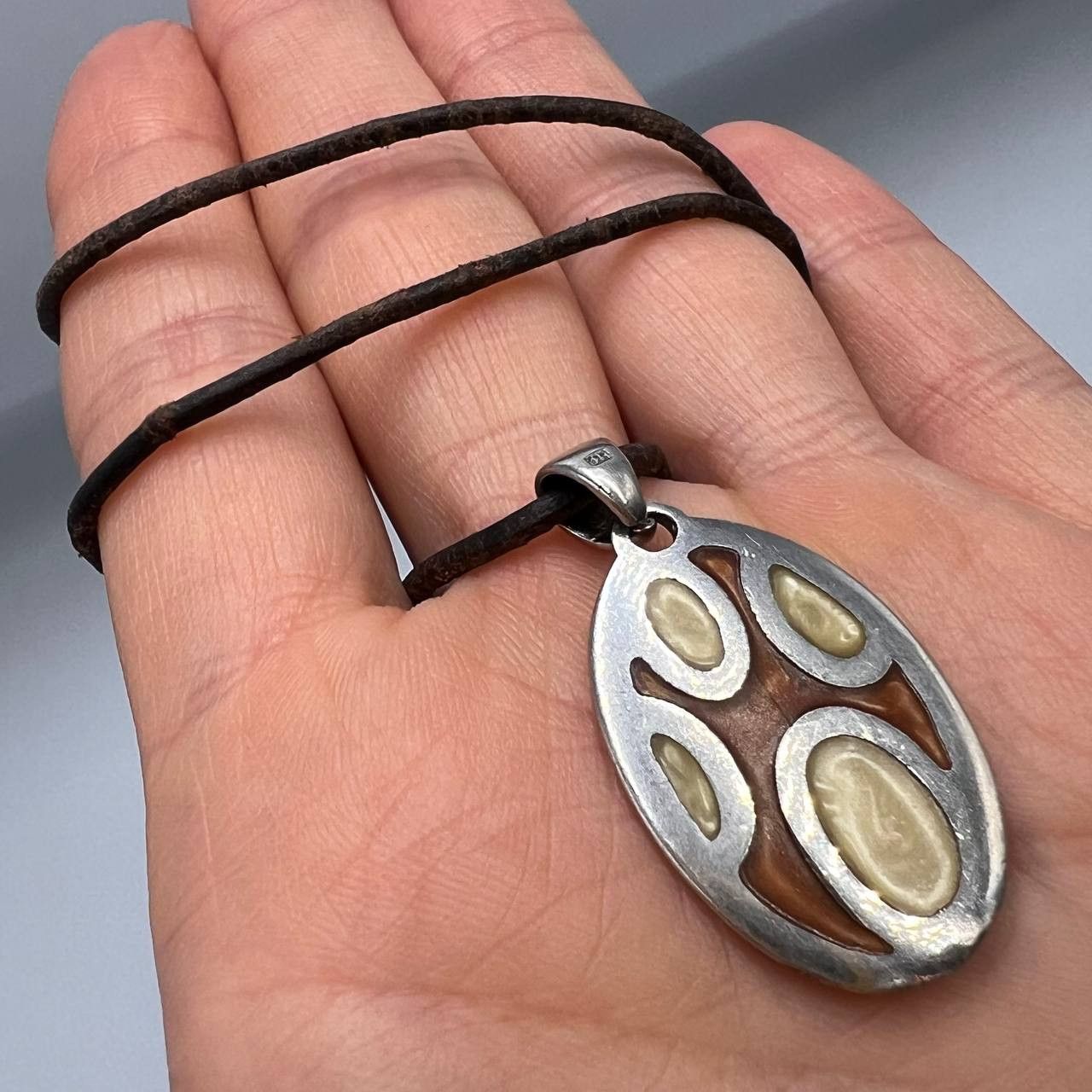 Vintage Sterling Silver 925 Leather Necklace Enamel Italy