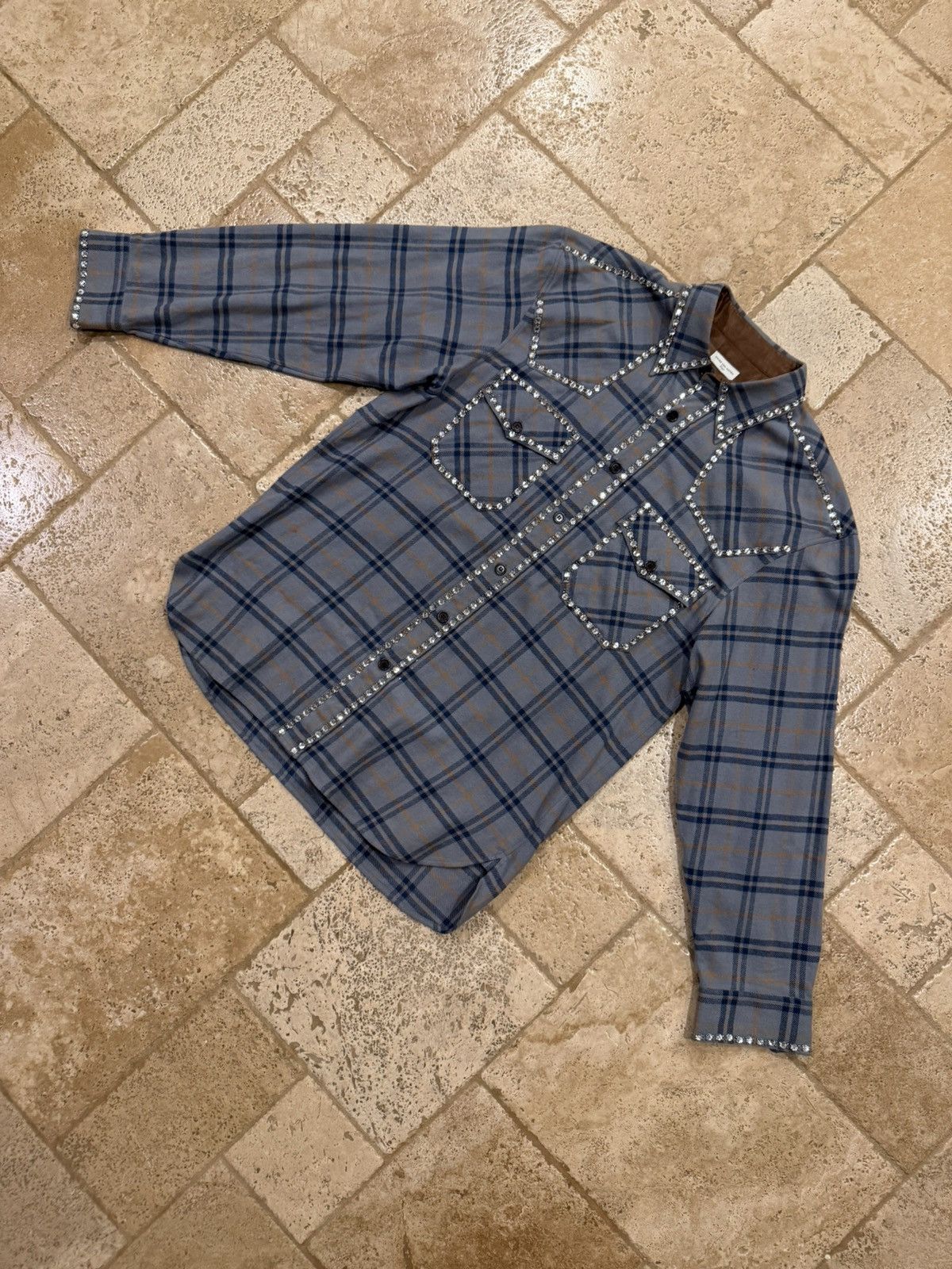 Dries Van Noten Dries Van Noten Carwick Embellsihed Crystals Plaid Shirt Size US L / EU 52-54 / 3 - 7 Thumbnail