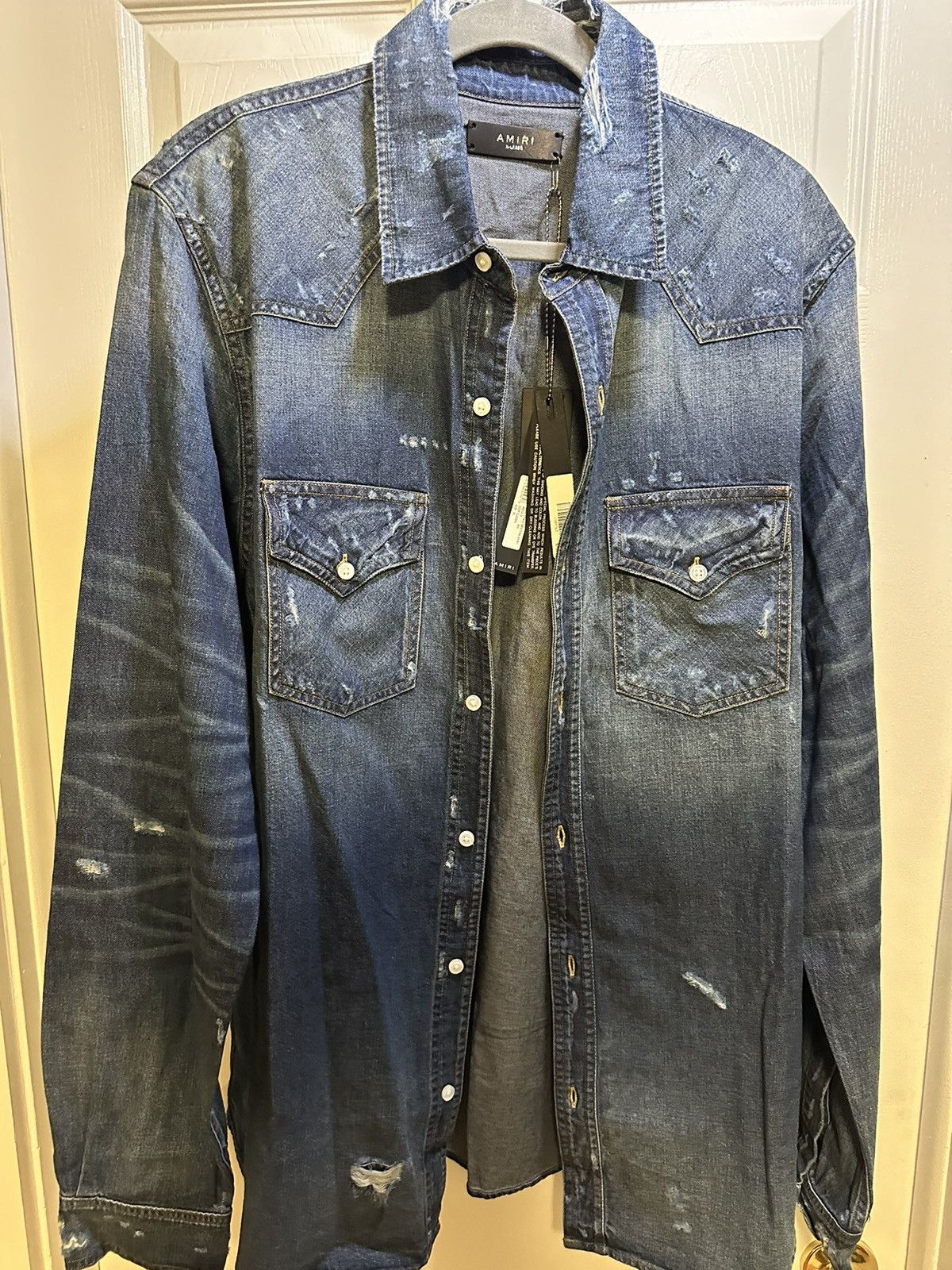 Amiri AMIRI Western Denim Distressed Long Sleeve Size US XL / EU 56 / 4 - 2 Thumbnail