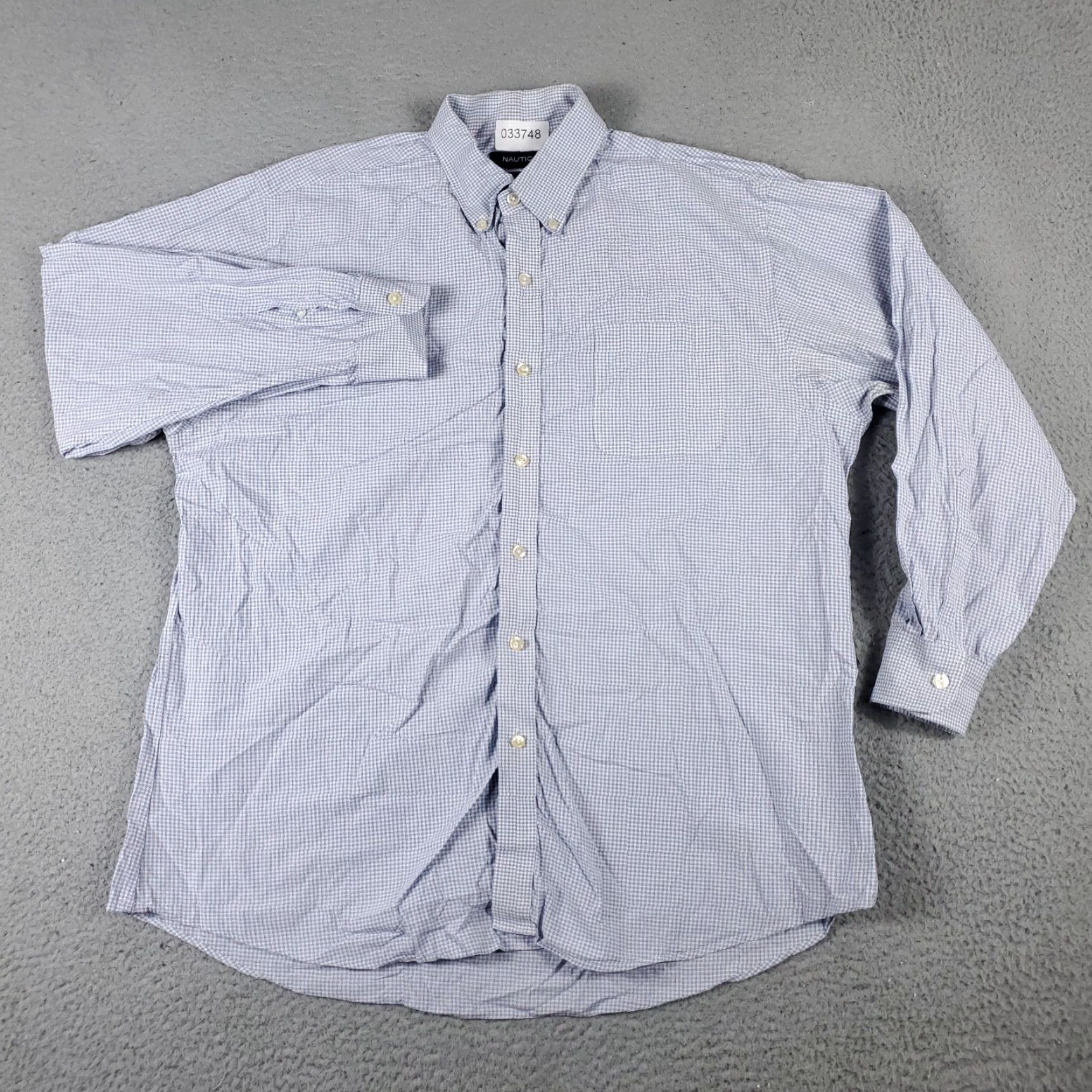 Nautica Nautica Dress Shirt Mens 17 Blue Check Long Sleeve Button Up Collared 100% Cotton Adults Regular Navy Size 46R - 2 Thumbnail