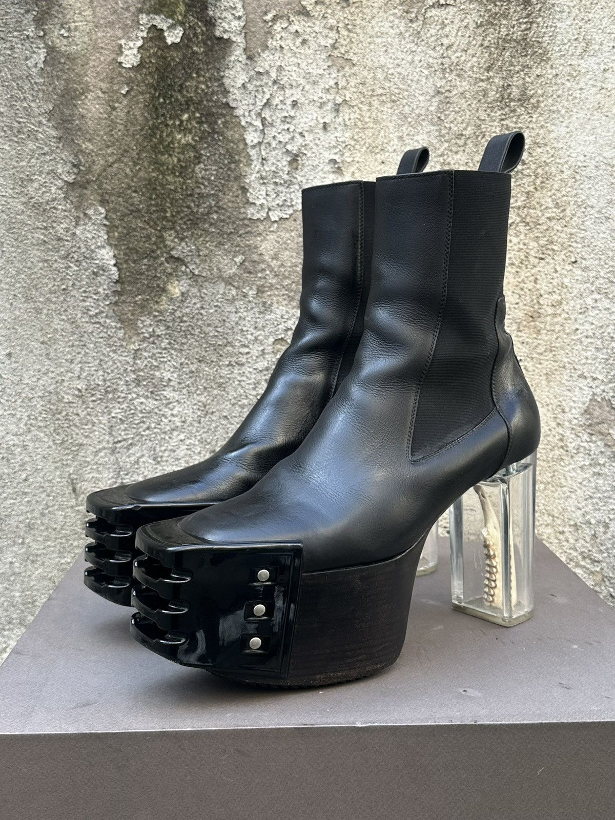 Rick Owens Rick Owens “Silver” Boots - Black / Clear Heel | Grailed