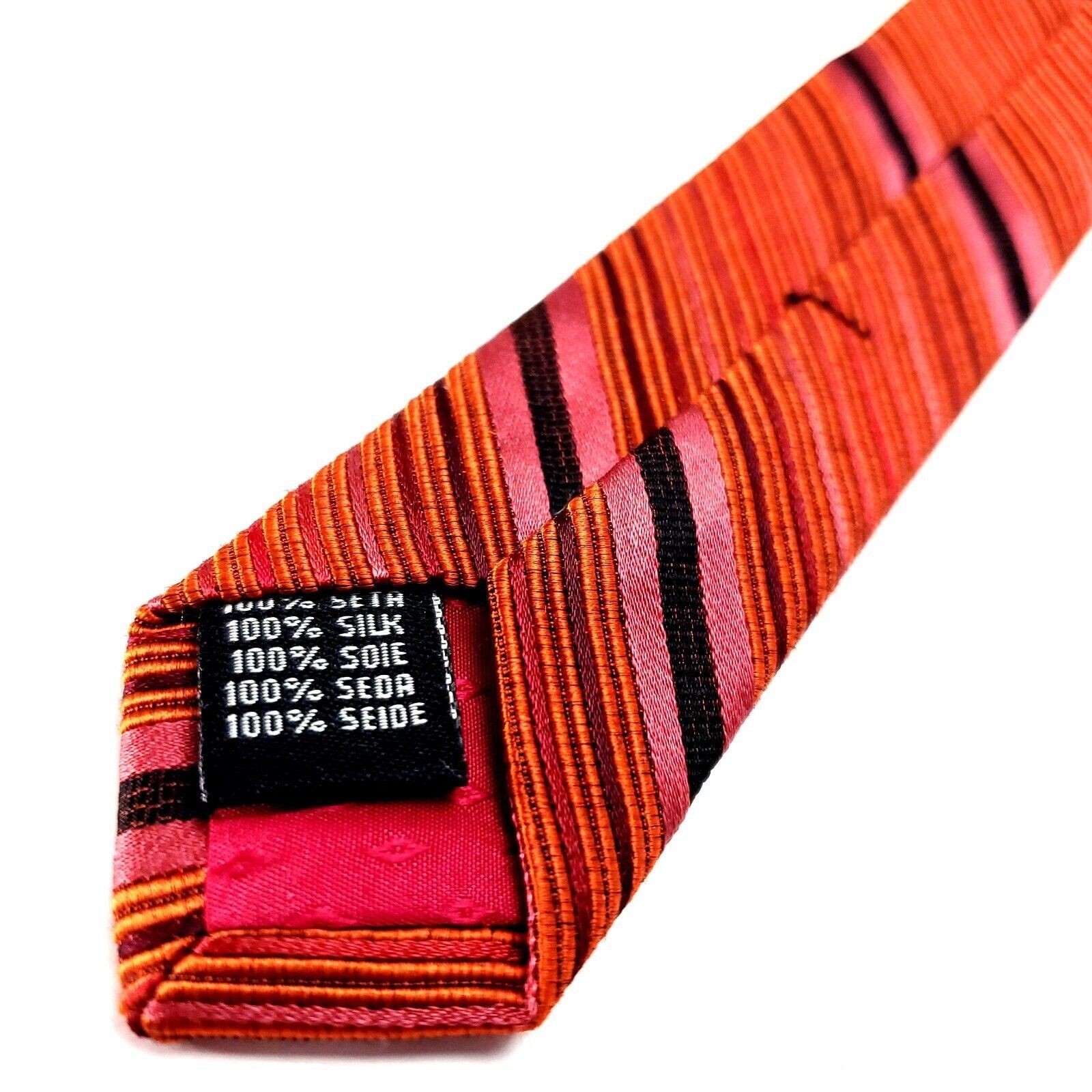 Designer Zianetti Orange Silk Tie Woven Short Wide Striped Size ONE SIZE - 5 Thumbnail