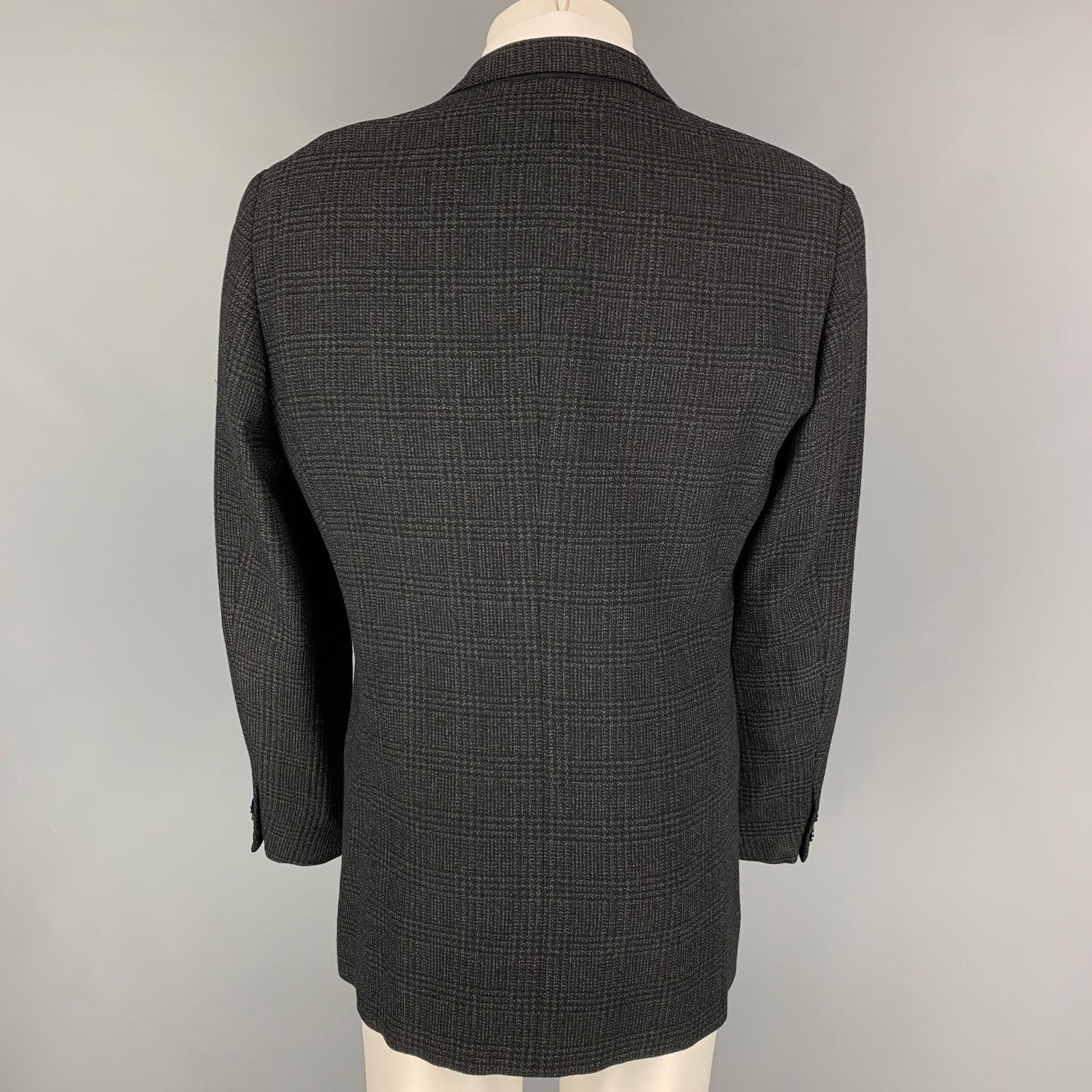 Armani Collezioni Size 40 Black Charcoal Plaid Wool Sport Coat Size 40R - 3 Thumbnail