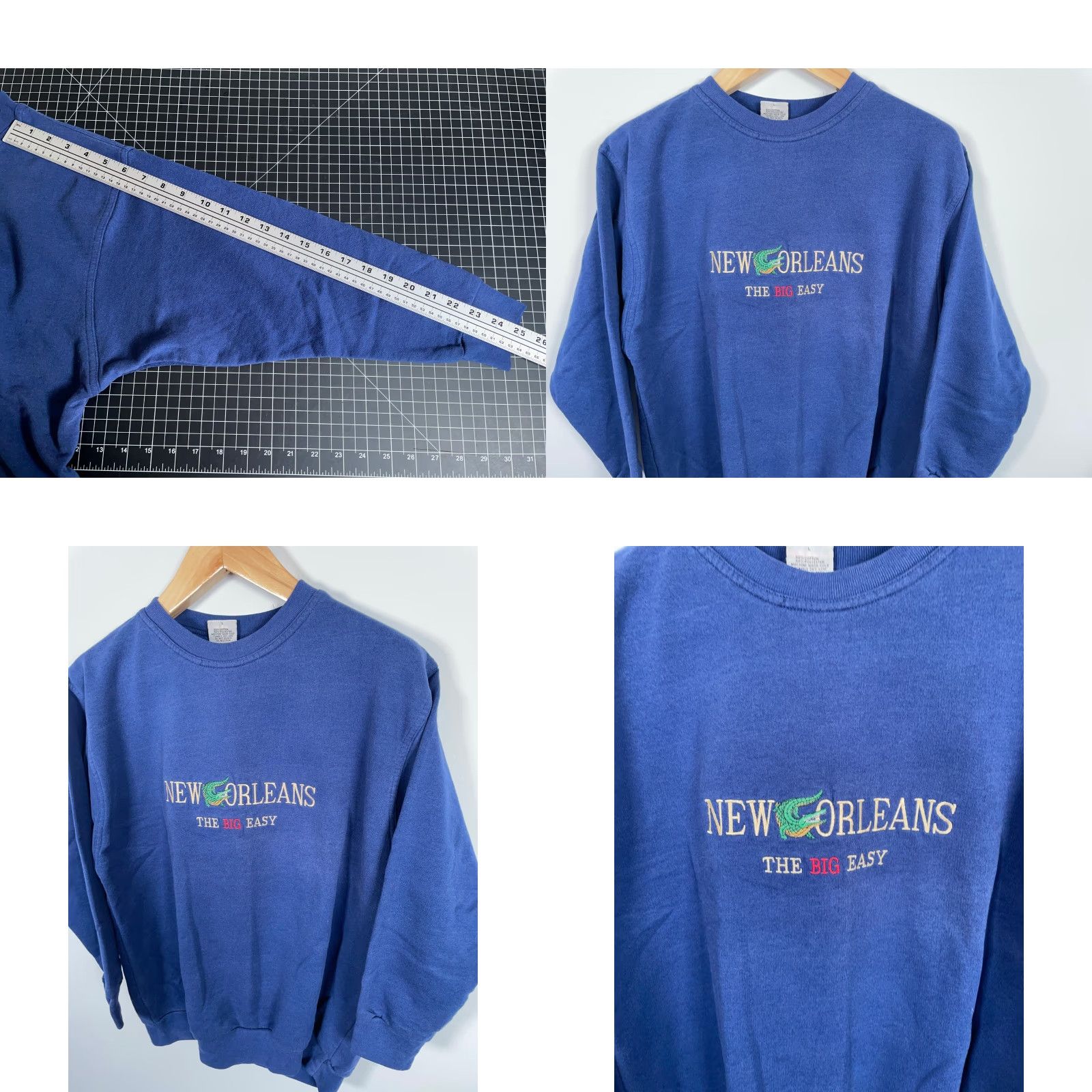 Vintage VINTAGE Big Easy Embroidered Sweatshirt Alligator 90s New Orleans 50/50 Cotton/Poly Adult Large Blue Mens Sweatshirt Size US L / EU 52-54 / 3 - 8 Thumbnail
