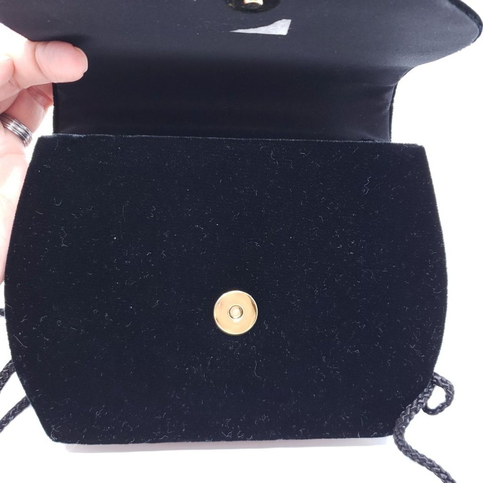 Vintage Solid Black Velvet Evening Crossbody Snap-Button Bag Purse Size ONE SIZE - 6 Thumbnail