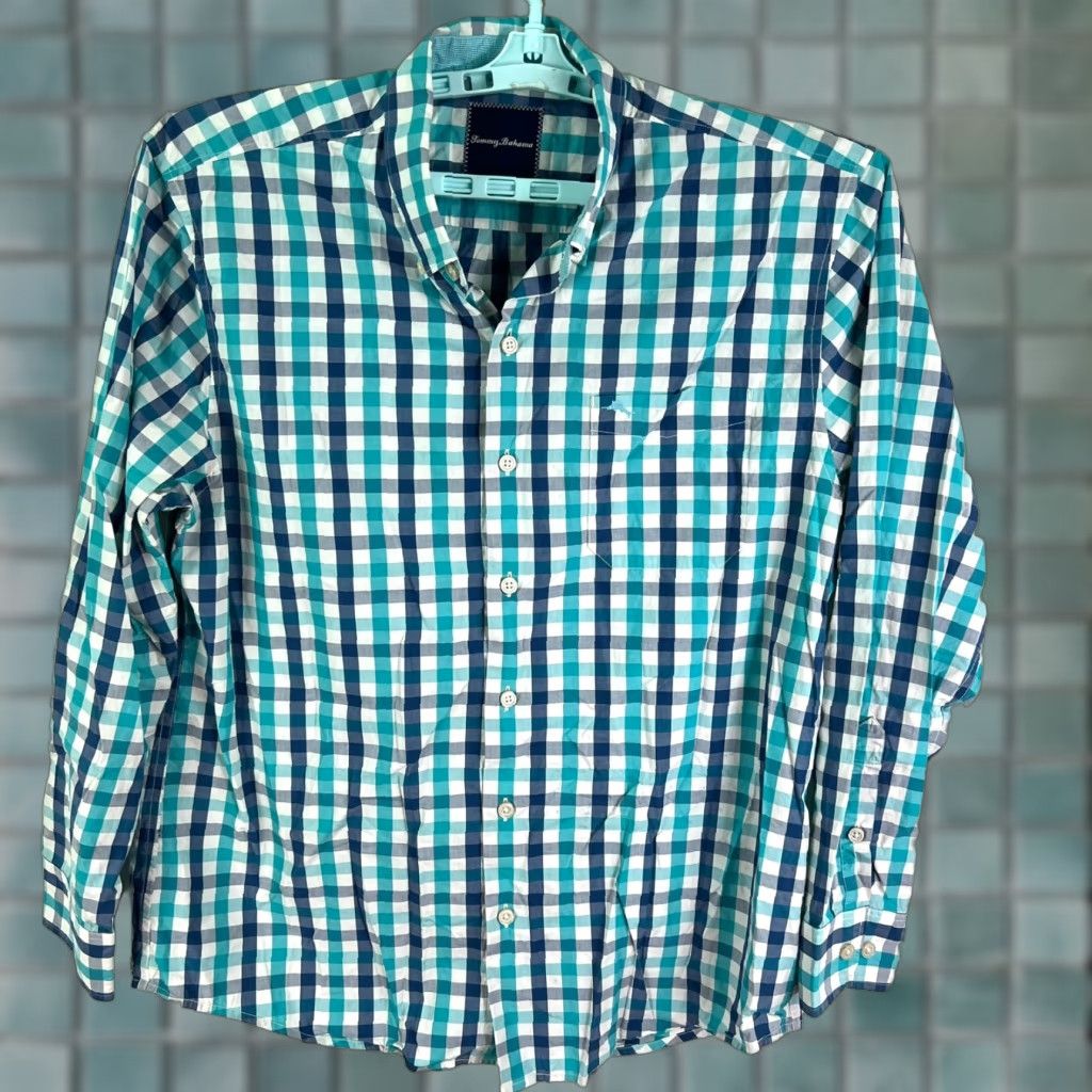 Tommy Bahama Tommy Bahama Button-Up Shirt Plaid Long Sleeve Mens L Blue Size US L / EU 52-54 / 3 - 1 Thumbnail