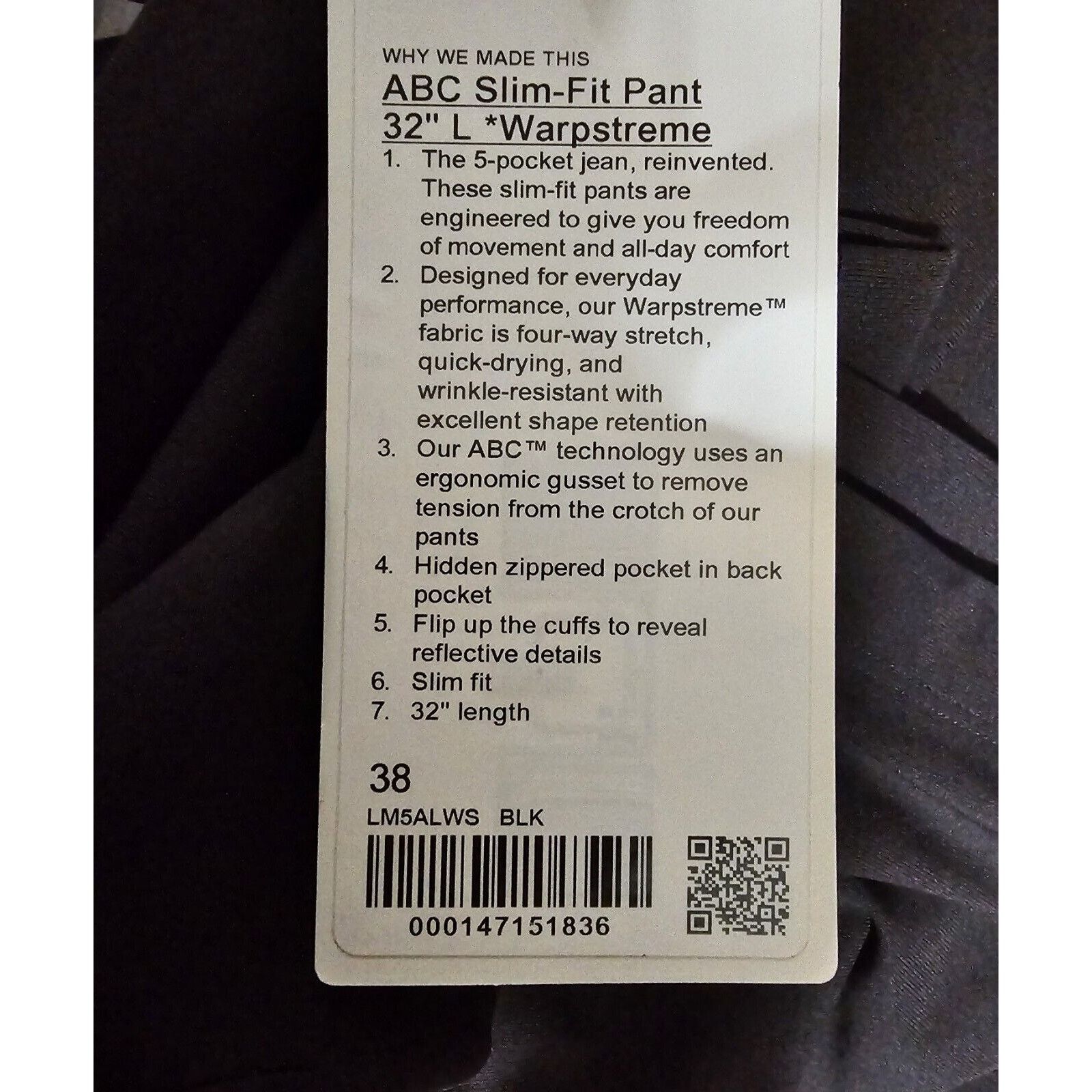 Lululemon Lululemon ABC Slim -Fit Pant Warpstreme Black Size 38X 32” Size US 38 / EU 54 - 8 Thumbnail