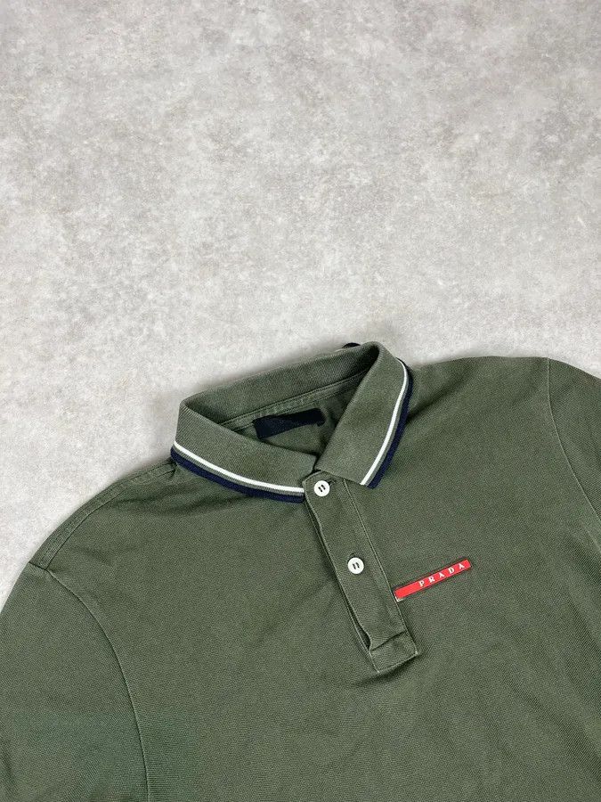 Prada 2000s Prada Linea Rossa Olive Green Polo Shirt Size US S / EU 44-46 / 1 - 4 Thumbnail