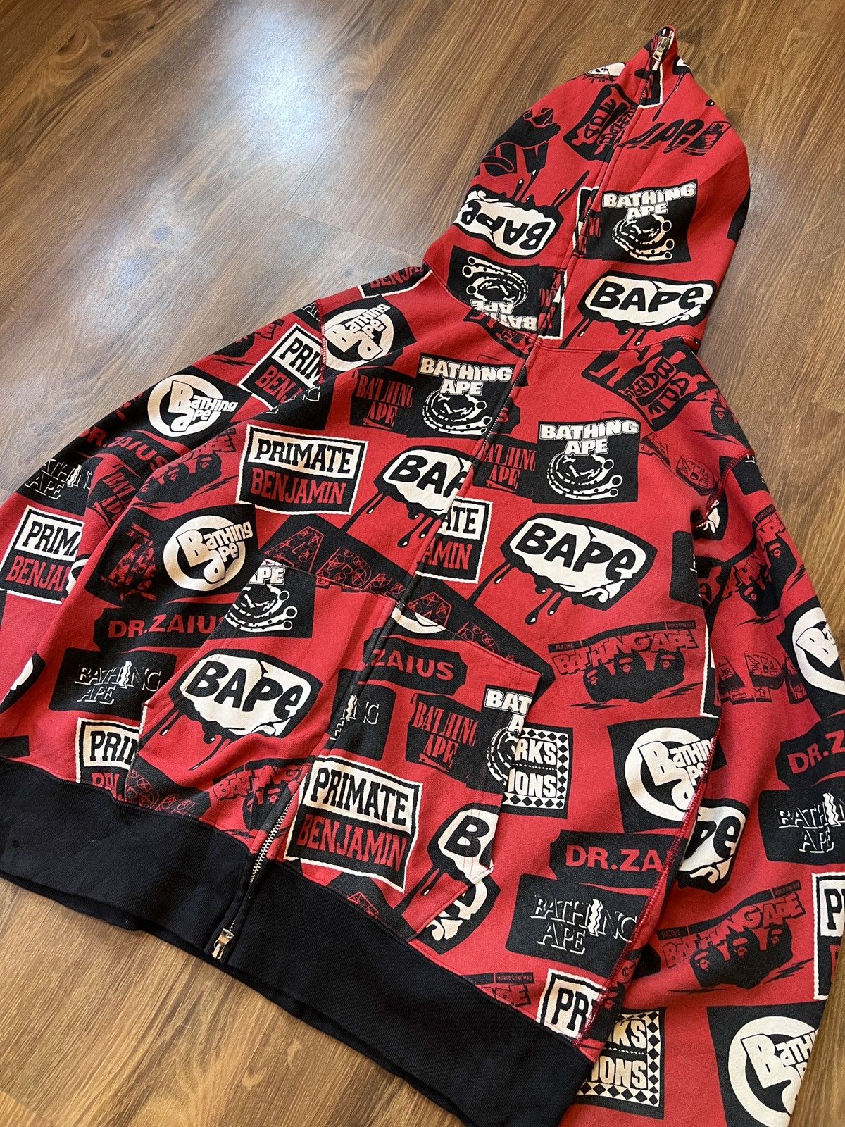 Bape Rare Bape Nigo Dr. Zaius Zip Hoodie (Red/White/Black) Size US XL / EU 56 / 4 - 5 Thumbnail