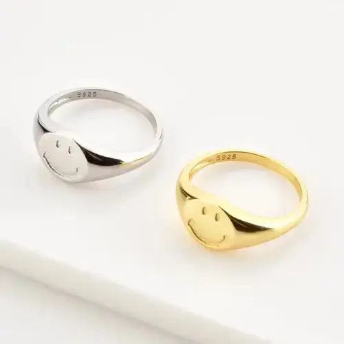 Jewelry 925 Sterling Silver Pure Smiley Face Ring Size ONE SIZE - 3 Thumbnail