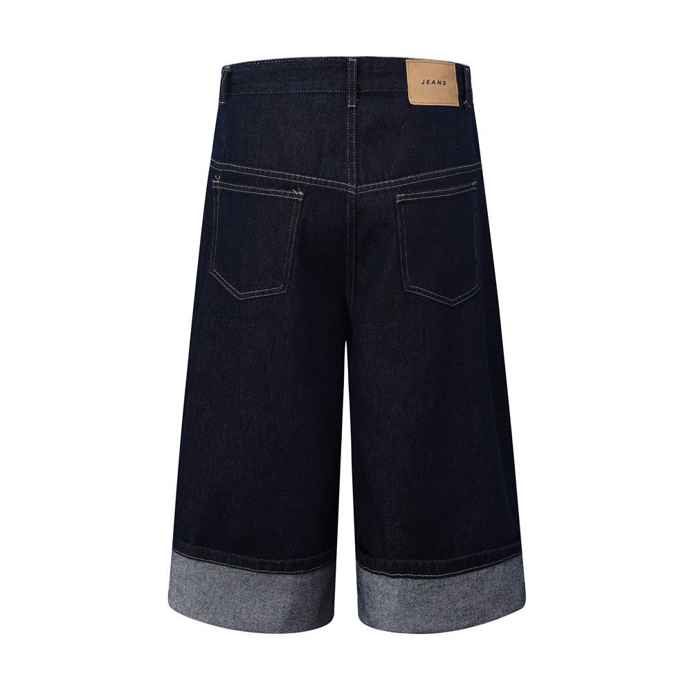 Japanese Brand × Jean Men's straight-leg contrast-color cuffed denim shorts Size US 32 / EU 48 - 3 Thumbnail